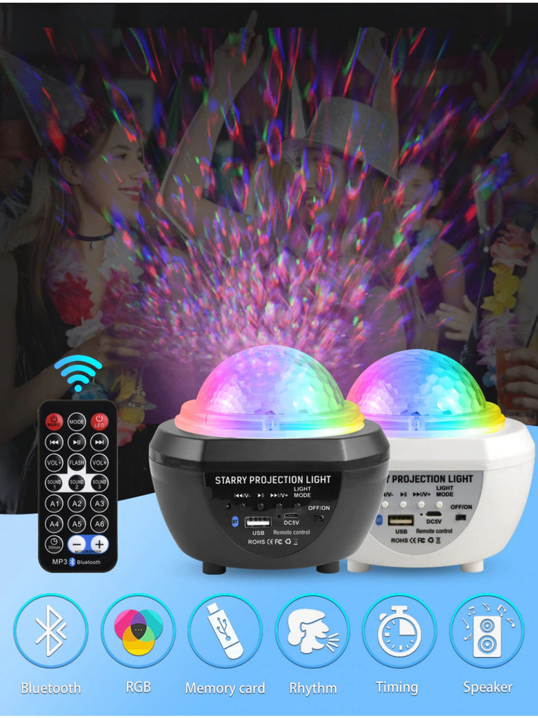 Luminaria Pojeção De Estrelas Universo Caixa De Som Bluetooth Cor:Preto
