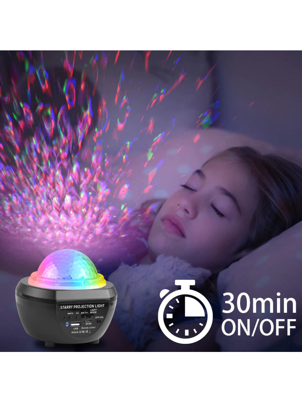 Luminaria Pojeção De Estrelas Universo Caixa De Som Bluetooth Cor:Preto