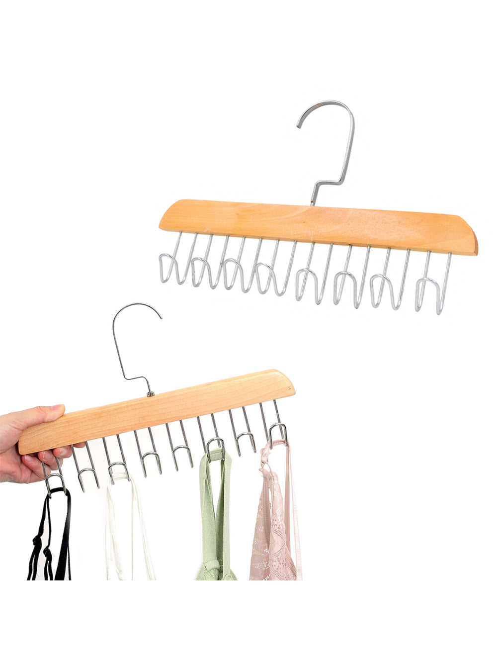 Cabide Madeira Rotativo Ganchos Organizador Armário Closet Cor:Marrom