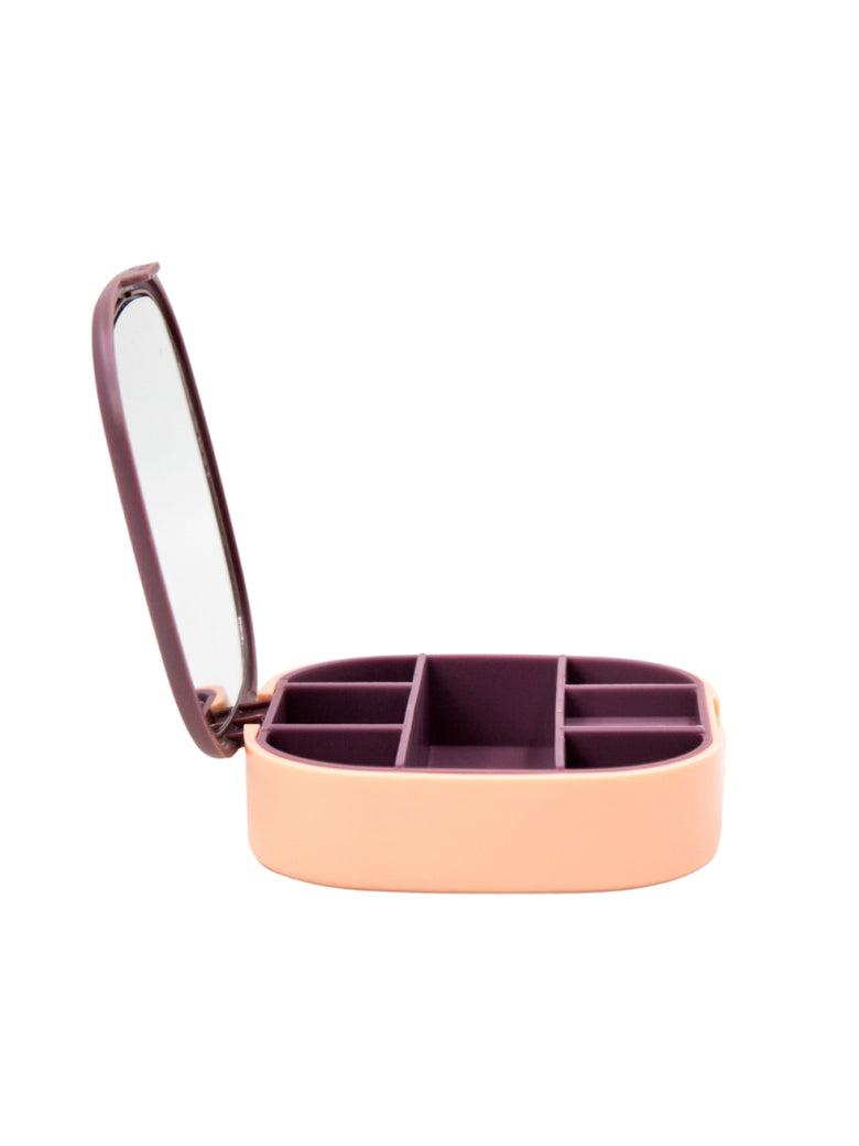 Porta Joias Estojo Portátil Estojo Caixinha C/ Espelho Cor:Rosa