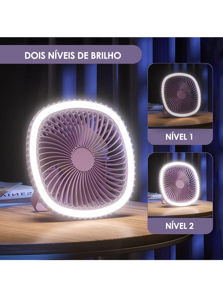 Mini Ventilador De Mesa Luz Ring Light Usb Portátil Potente Silencioso Cor:Lilás