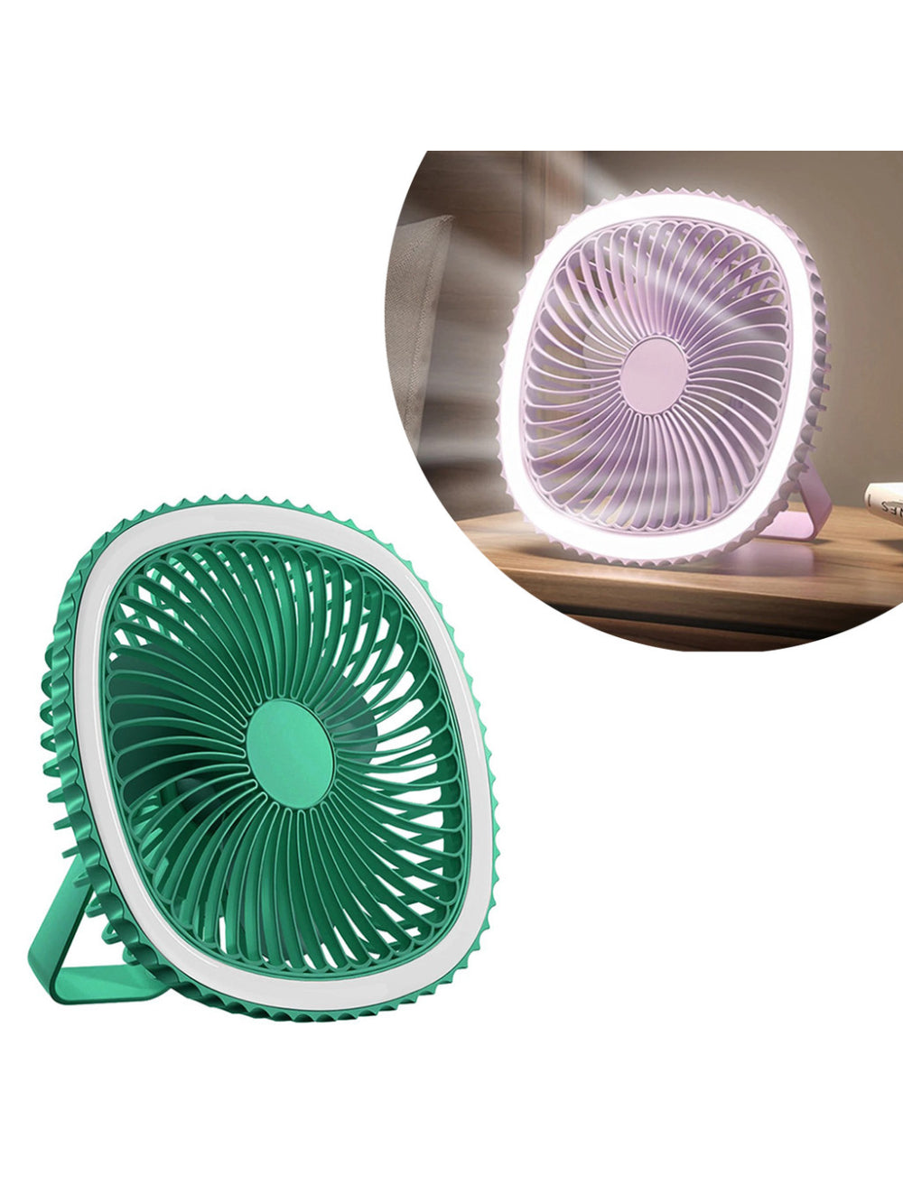 Mini Ventilador De Mesa Luz Ring Light Usb Portátil Potente Silencioso Cor:Verde