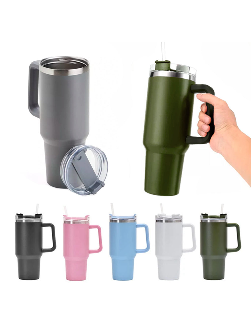 Copo Térmico Aço Inox 1200ml Caneca C/ Alça Canudo Água Gelada Quente Cor:Azul