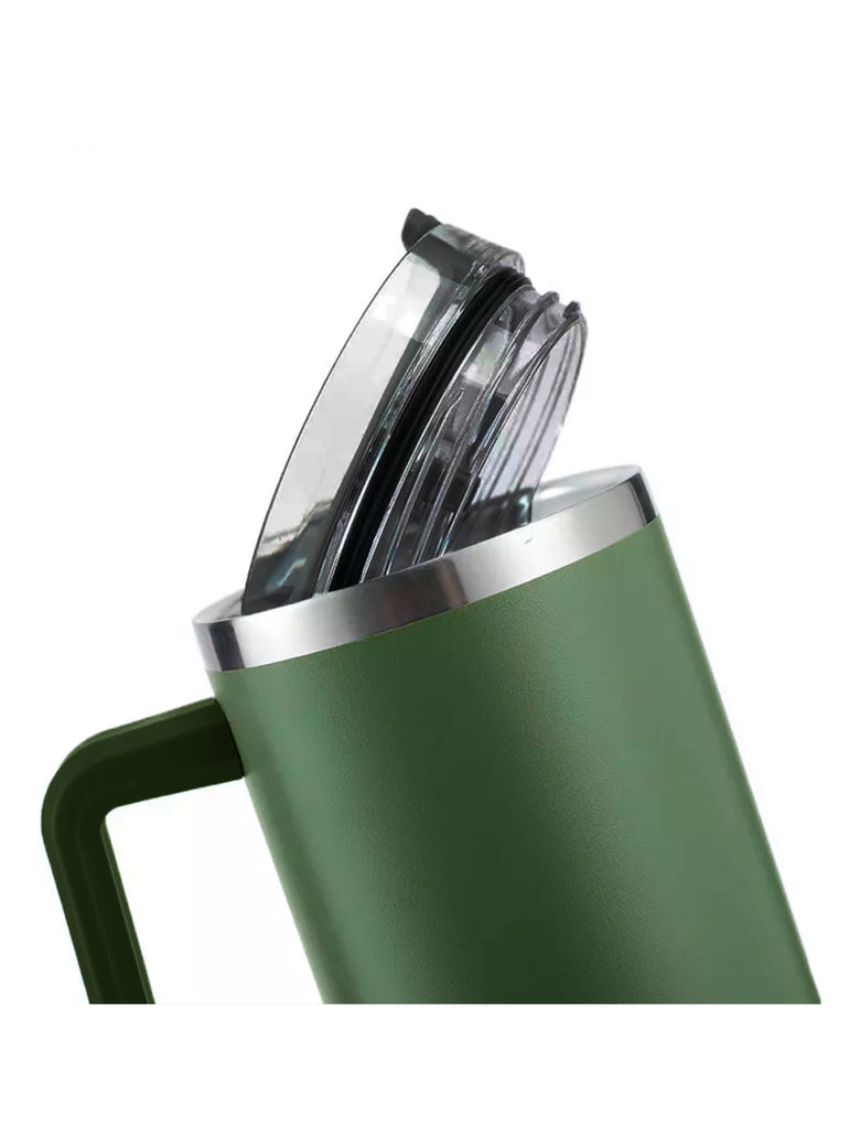 Copo Térmico Aço Inox 1200ml Caneca C/ Alça Canudo Água Gelada Quente Cor:Verde