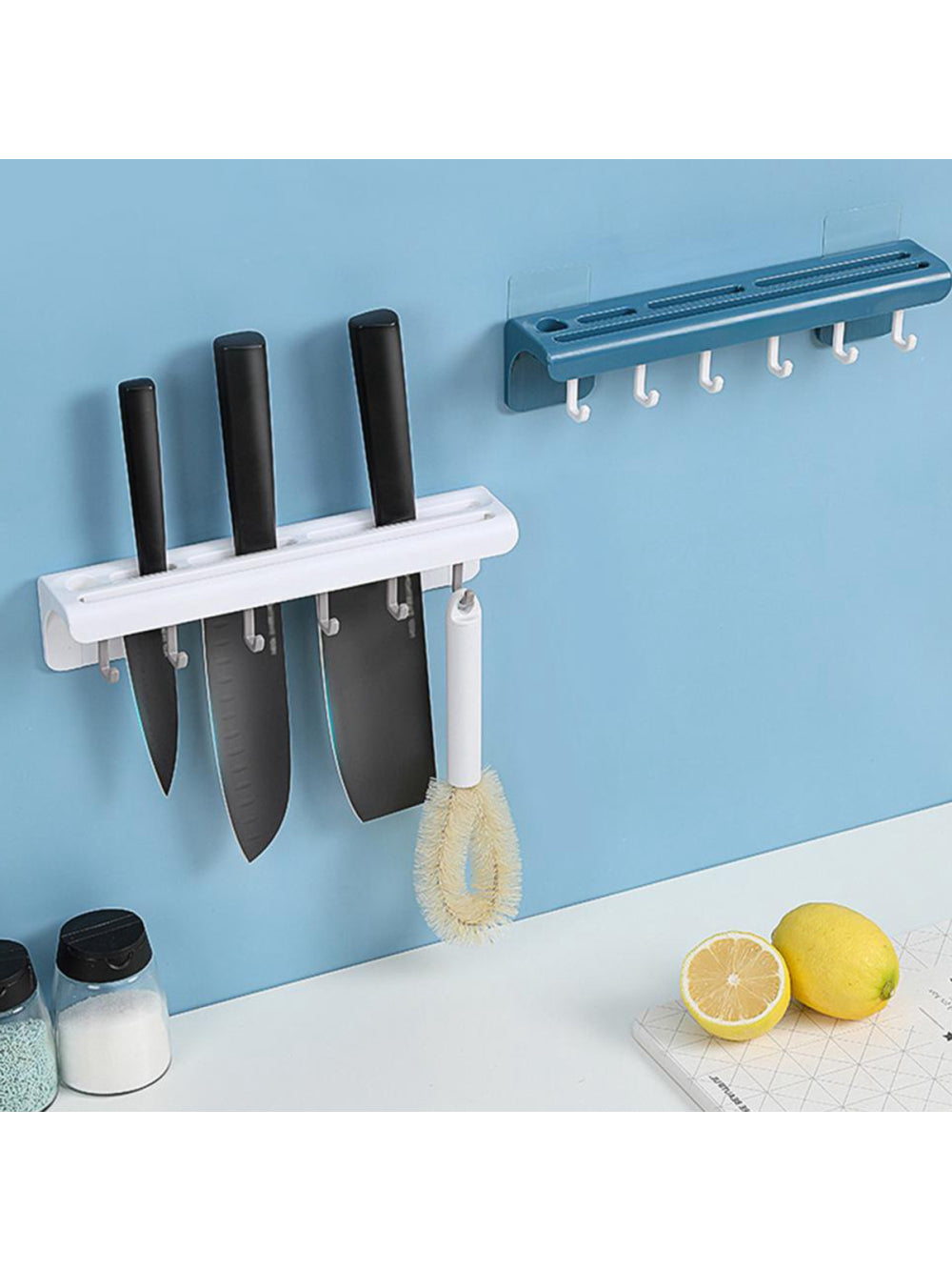 Suporte De Cozinha Porta Talheres Facas Faqueiro 6 Ganchos Cor:Azul