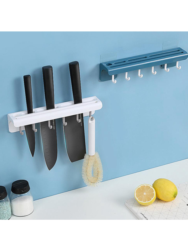 Suporte De Cozinha Porta Talheres Facas Faqueiro 6 Ganchos Cor:Azul