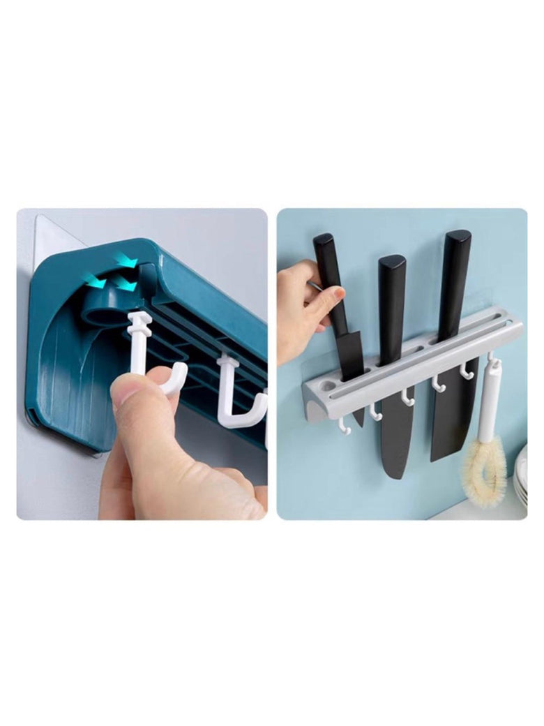 Suporte De Cozinha Porta Talheres Facas Faqueiro 6 Ganchos Cor:Azul