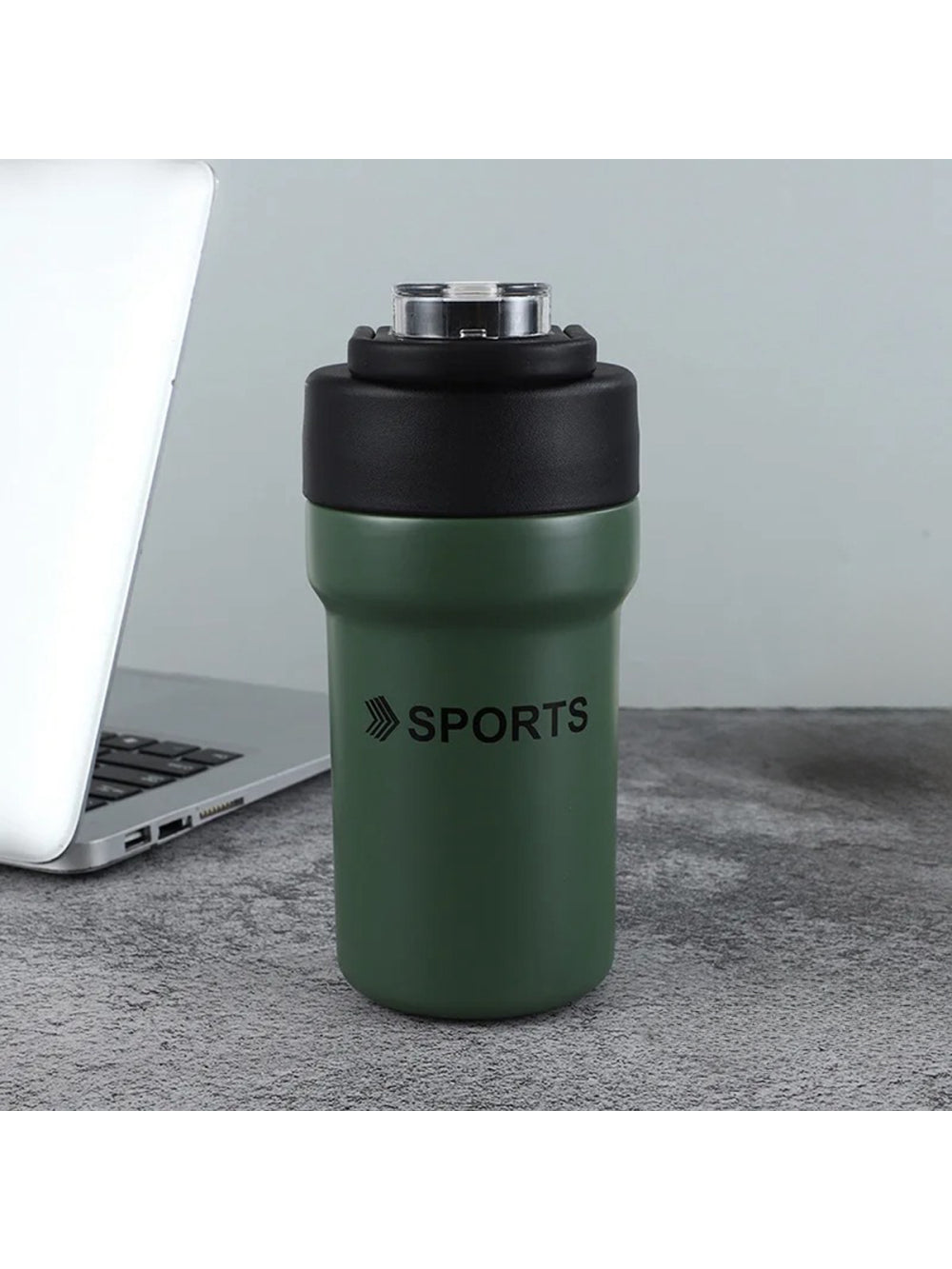 Garrafa Térmica Copo Inox 500ml Canudo Alça Esporte Academia Cor:Preto