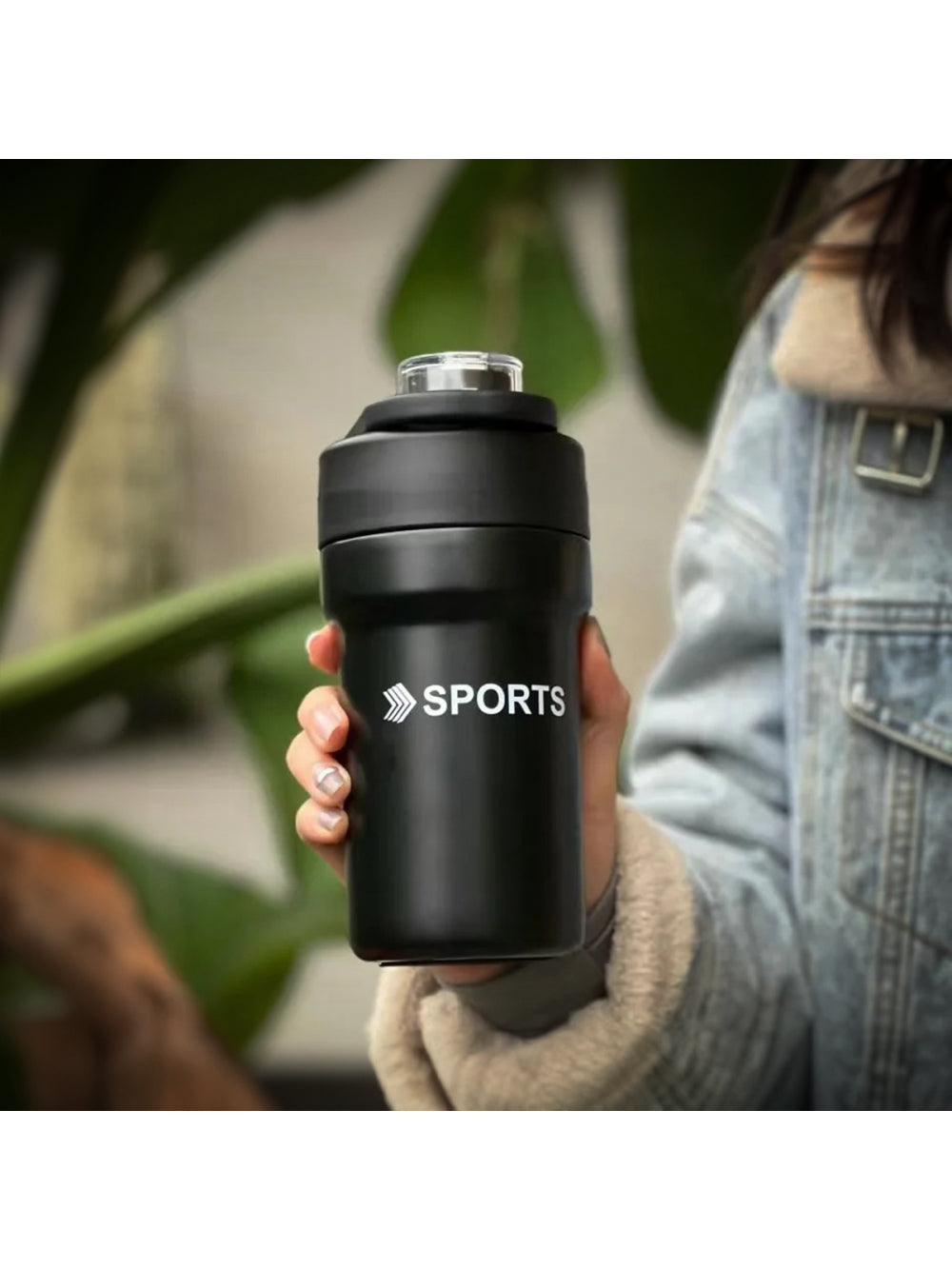 Garrafa Térmica Copo Inox 500ml Canudo Alça Esporte Academia Cor:Preto