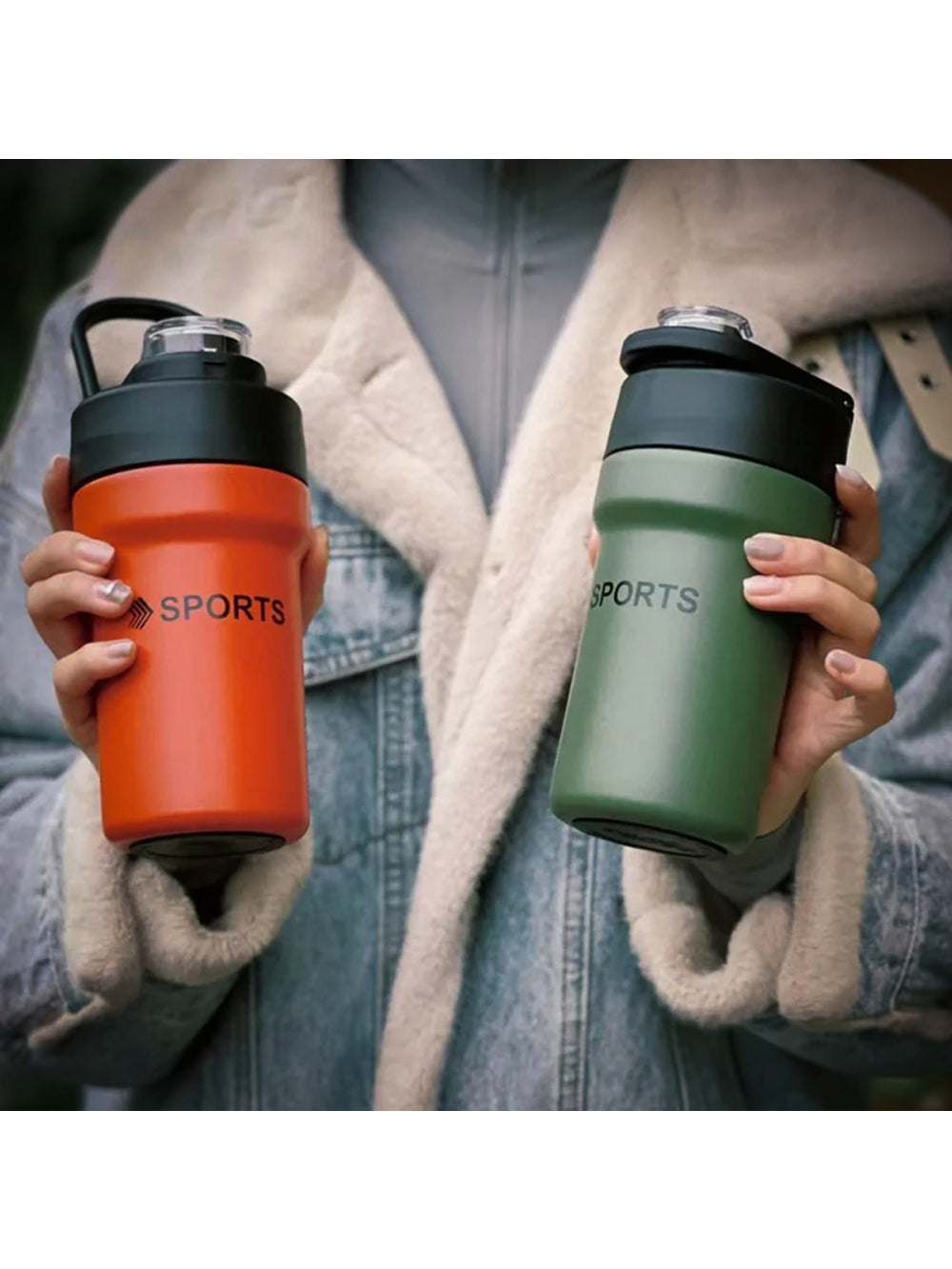 Garrafa Térmica Copo Inox 500ml Canudo Alça Esporte Academia Cor:Vermelho