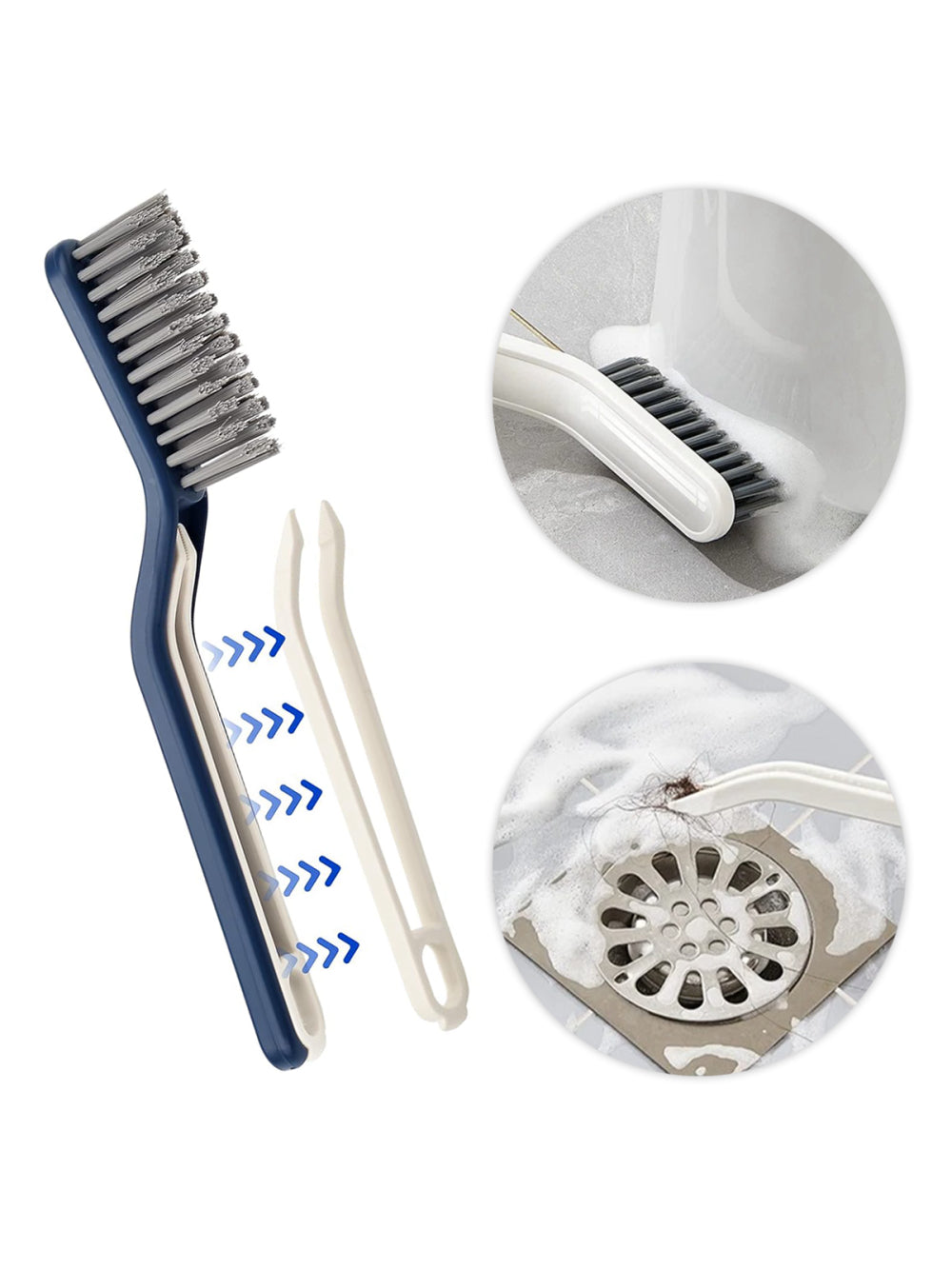 Escova Multiuso Limpeza Cantos Pinça 2 em 1 Banheiro Cozinha Cor:Branco