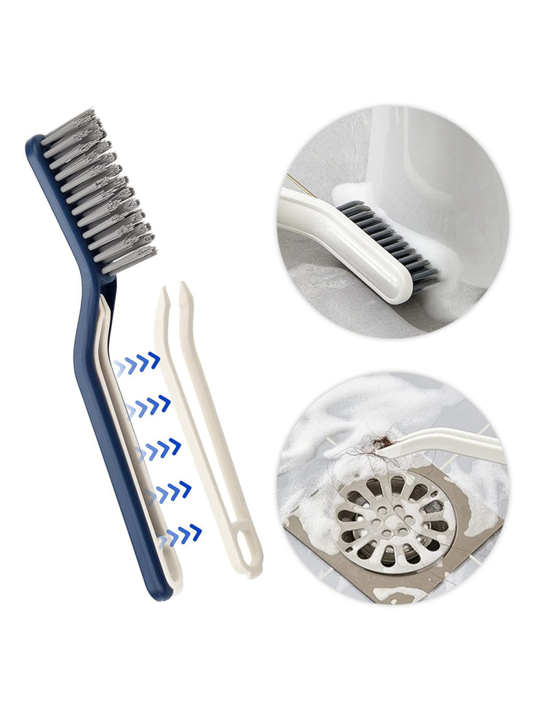 Escova Multiuso Limpeza Cantos Pinça 2 em 1 Banheiro Cozinha Cor:Branco