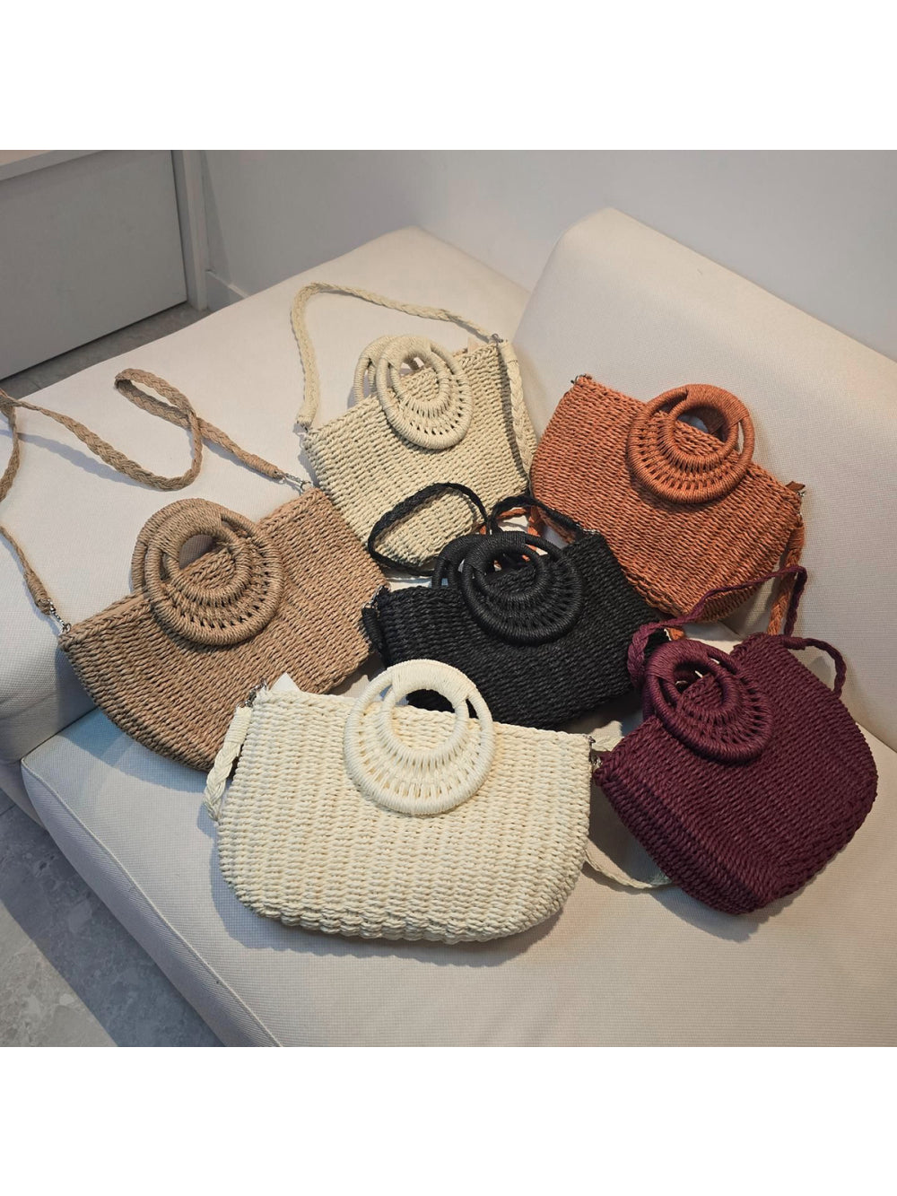 Bolsa Artesanal Praia Forrada Meia Lua Retangular Verão Cor:Branco