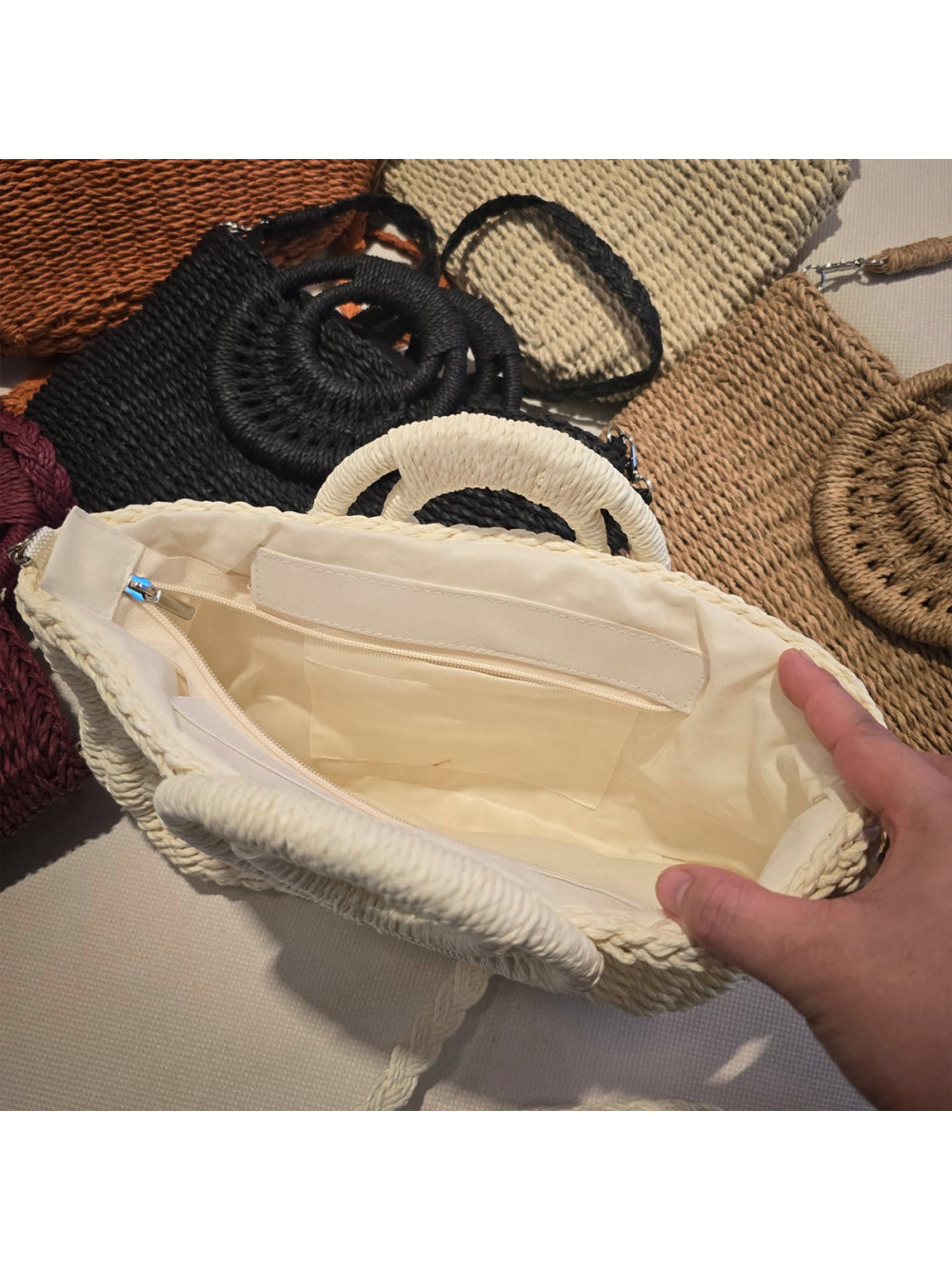 Bolsa Artesanal Praia Forrada Meia Lua Retangular Verão Cor:Branco