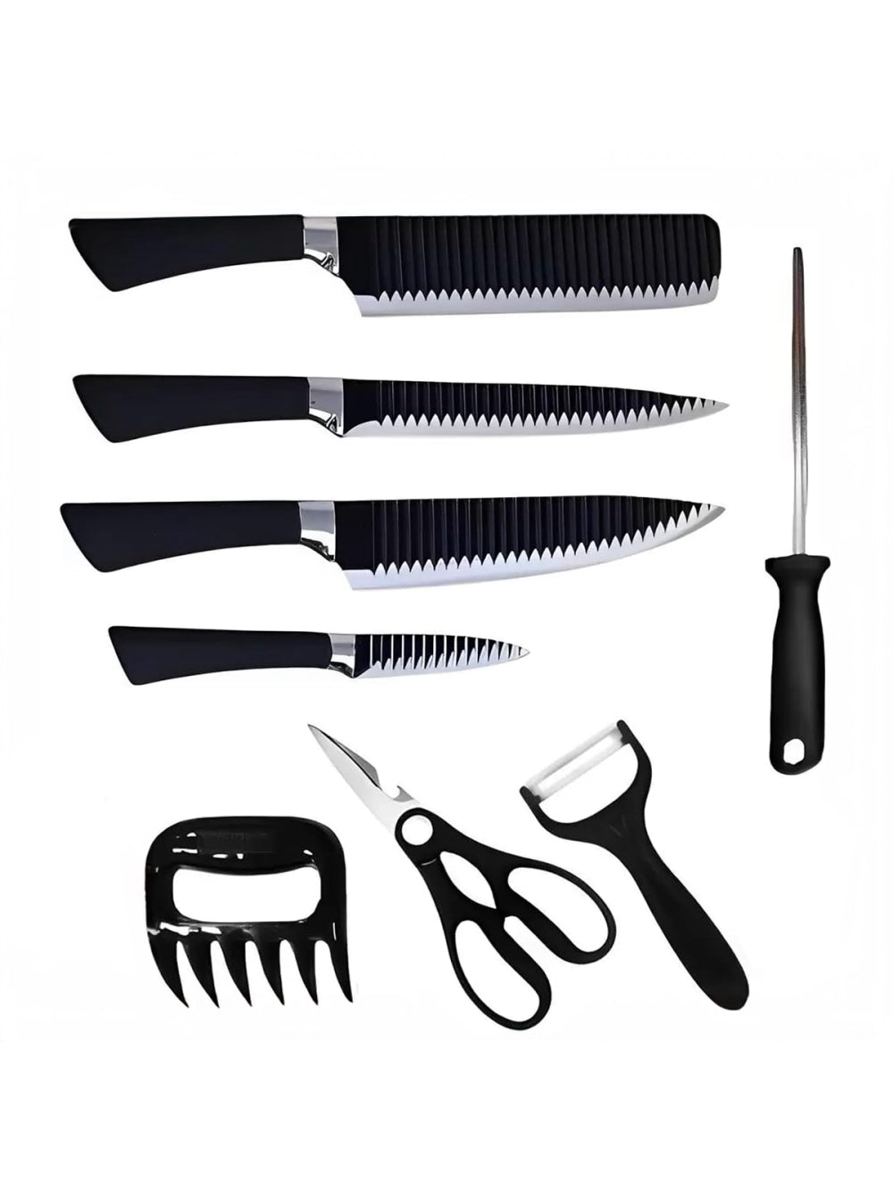 Jogo de Facas Conjunto 8 Peças Aço Inox Garra Tesoura Cozinha