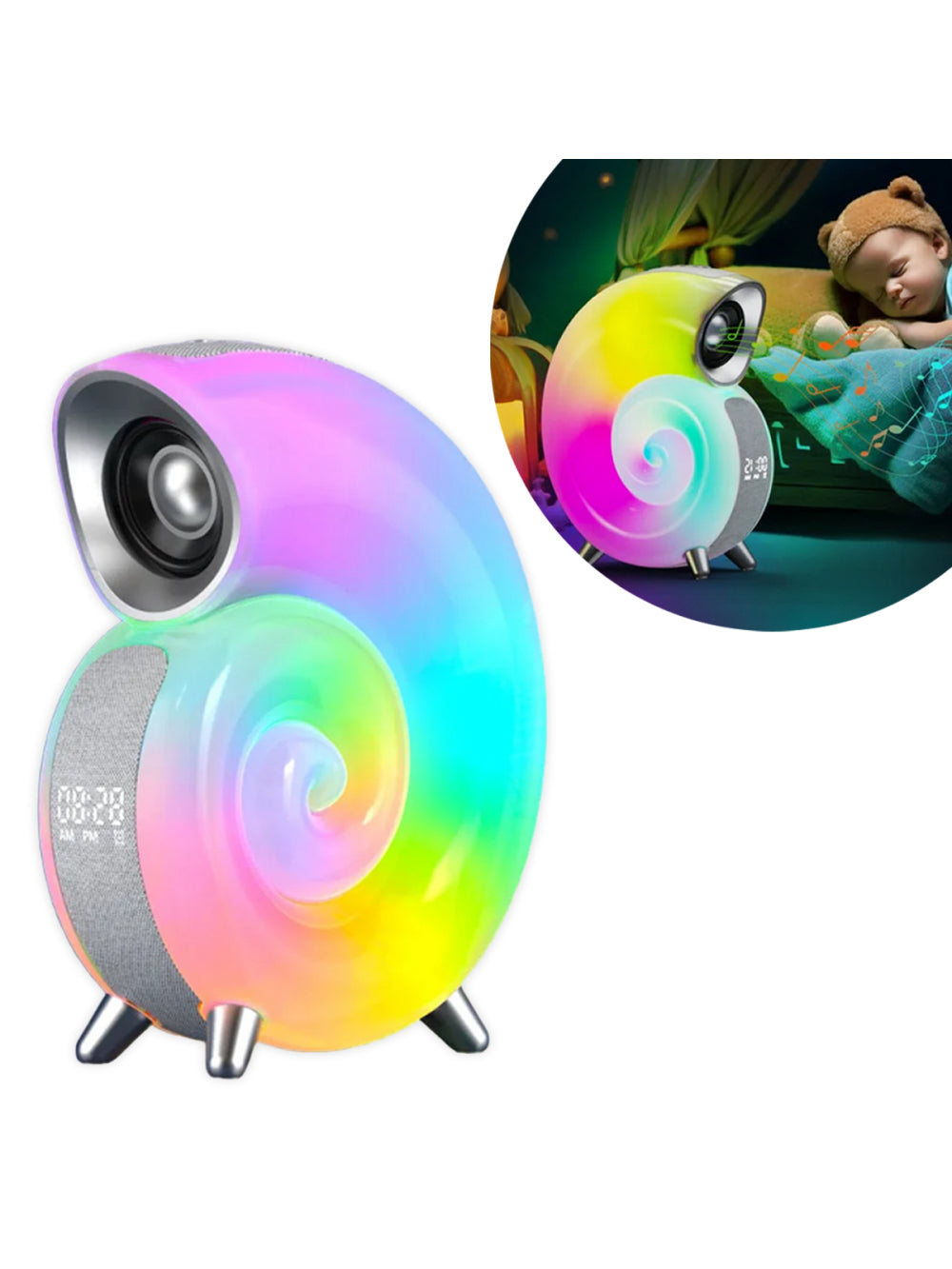 Caixa De Som Bluetooth Relógio Luminária Led Caracol