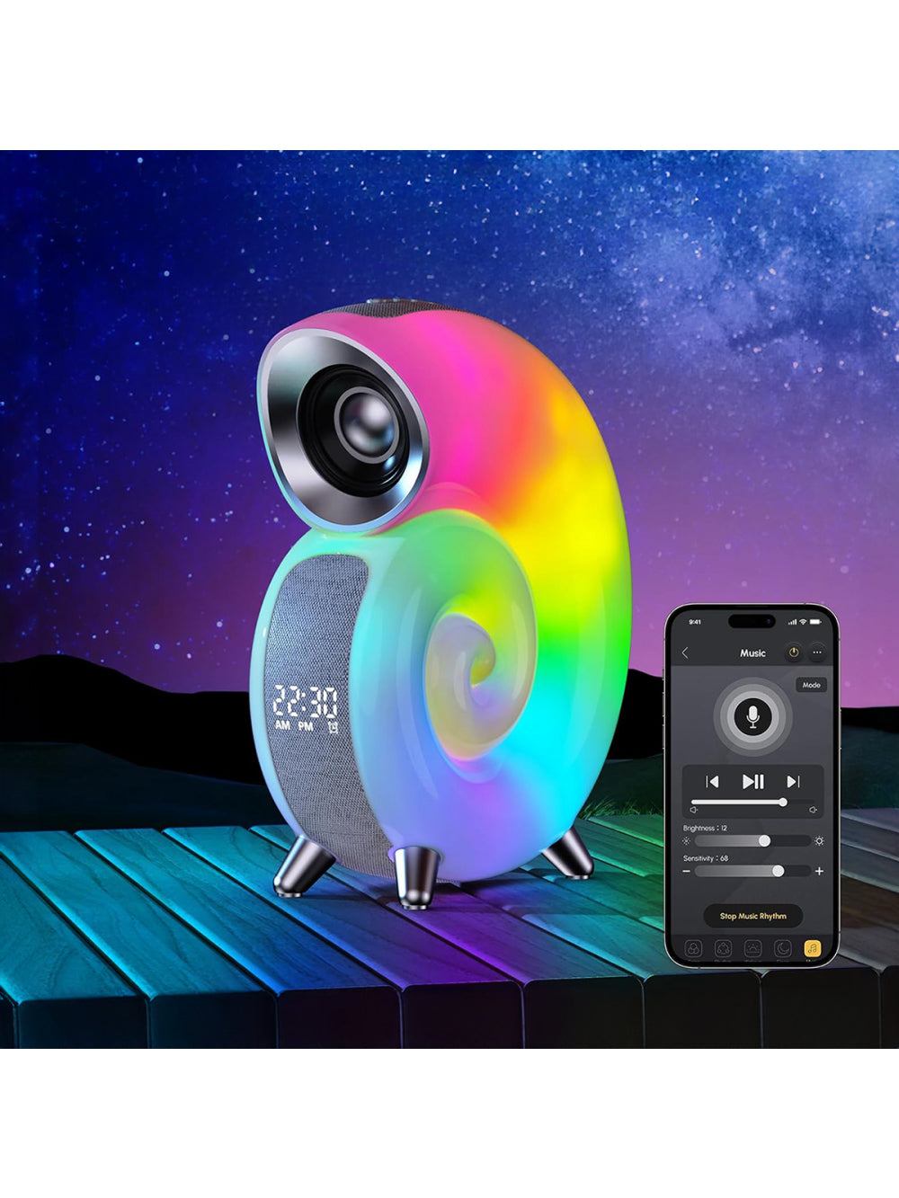 Caixa De Som Bluetooth Relógio Luminária Led Caracol