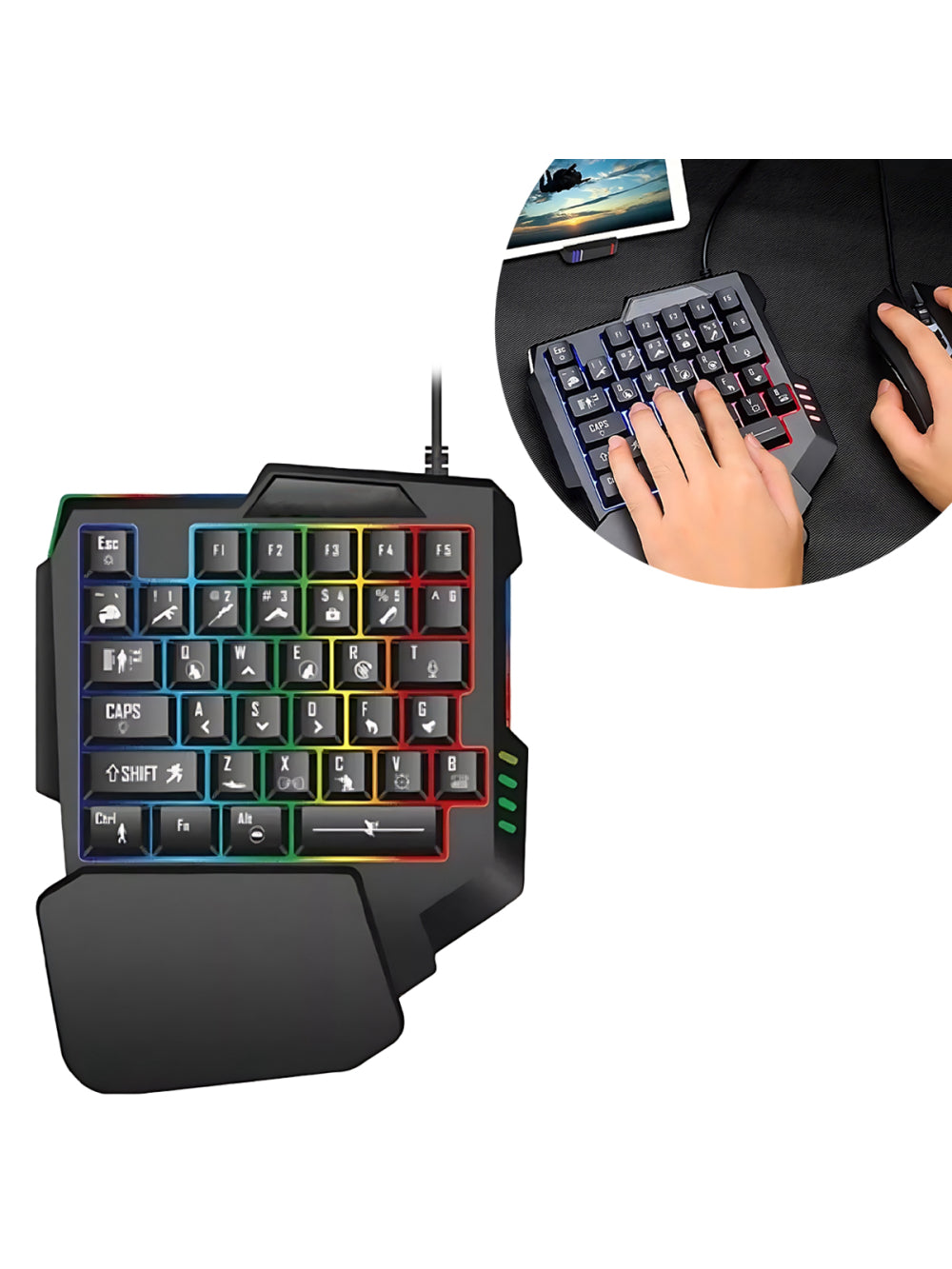 Teclado Gamer Rgb Uma Mão Semi Mecânico Jogos USB