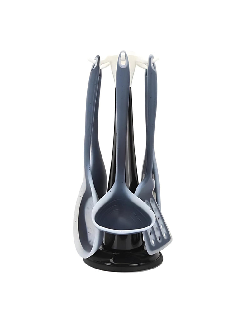 Kit 7 Peças Utensílios Cozinha Silicone Resistente Durável Cor:Preto