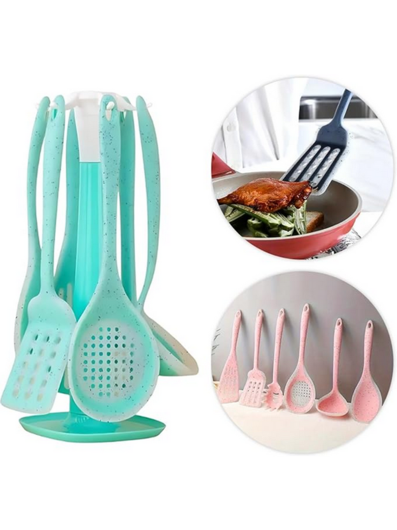 Kit 7 Peças Utensílios Cozinha Silicone Resistente Durável Cor:Preto