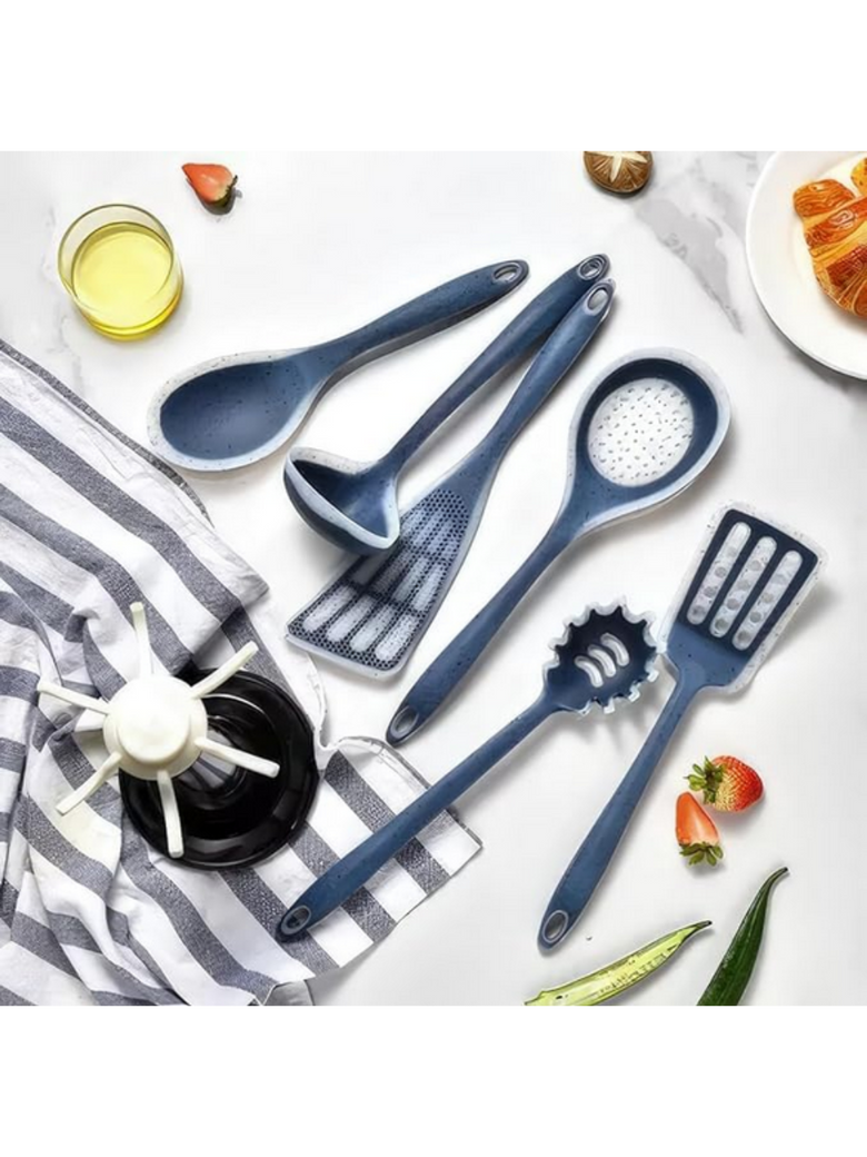 Kit 7 Peças Utensílios Cozinha Silicone Resistente Durável Cor:Preto