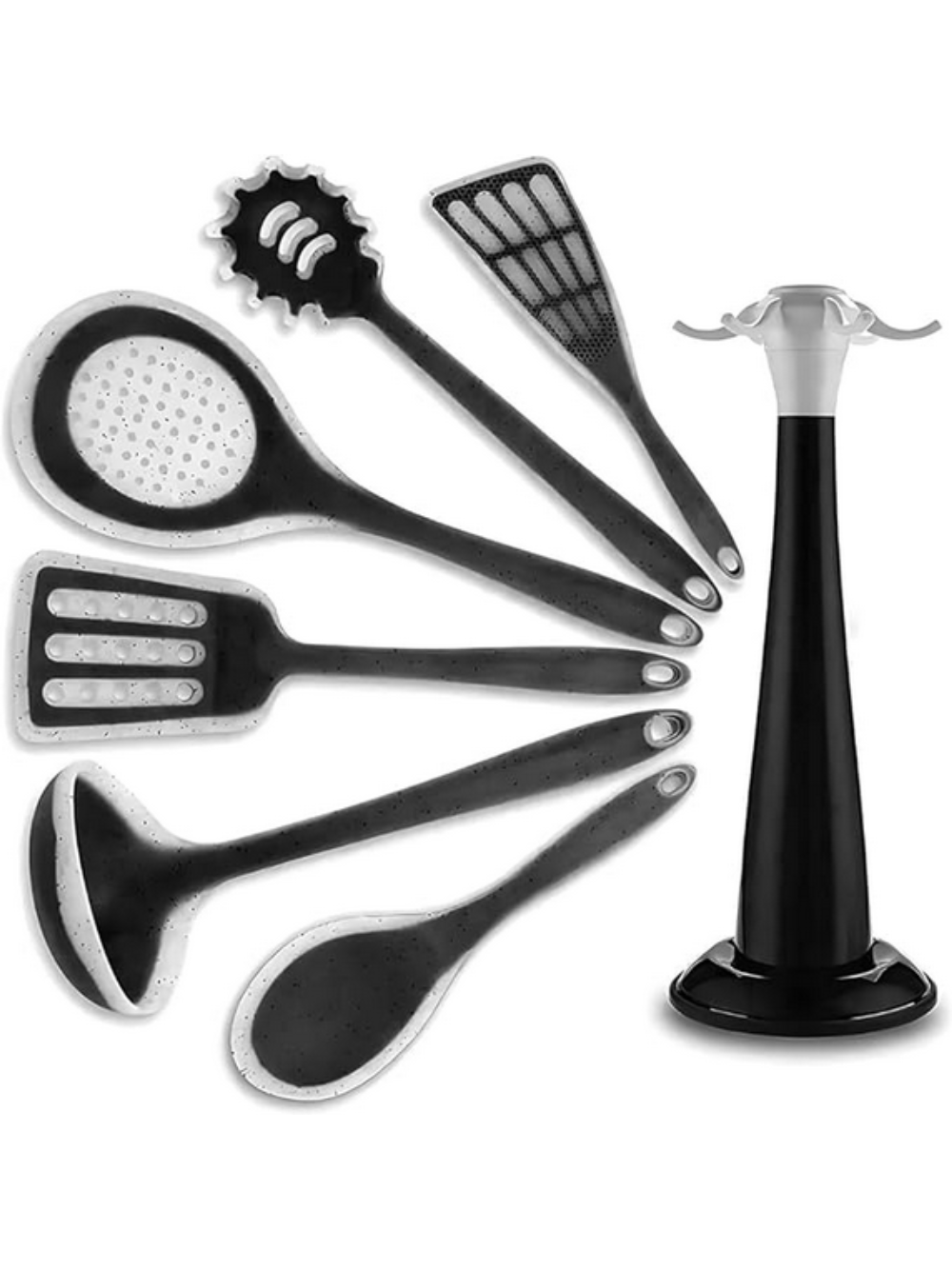 Kit 7 Peças Utensílios Cozinha Silicone Resistente Durável Cor:Preto