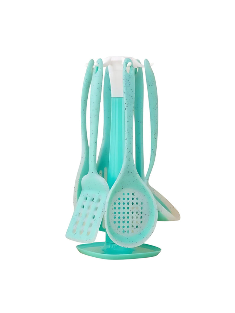 Kit 7 Peças Utensílios Cozinha Silicone Resistente Durável Cor:Verde Água