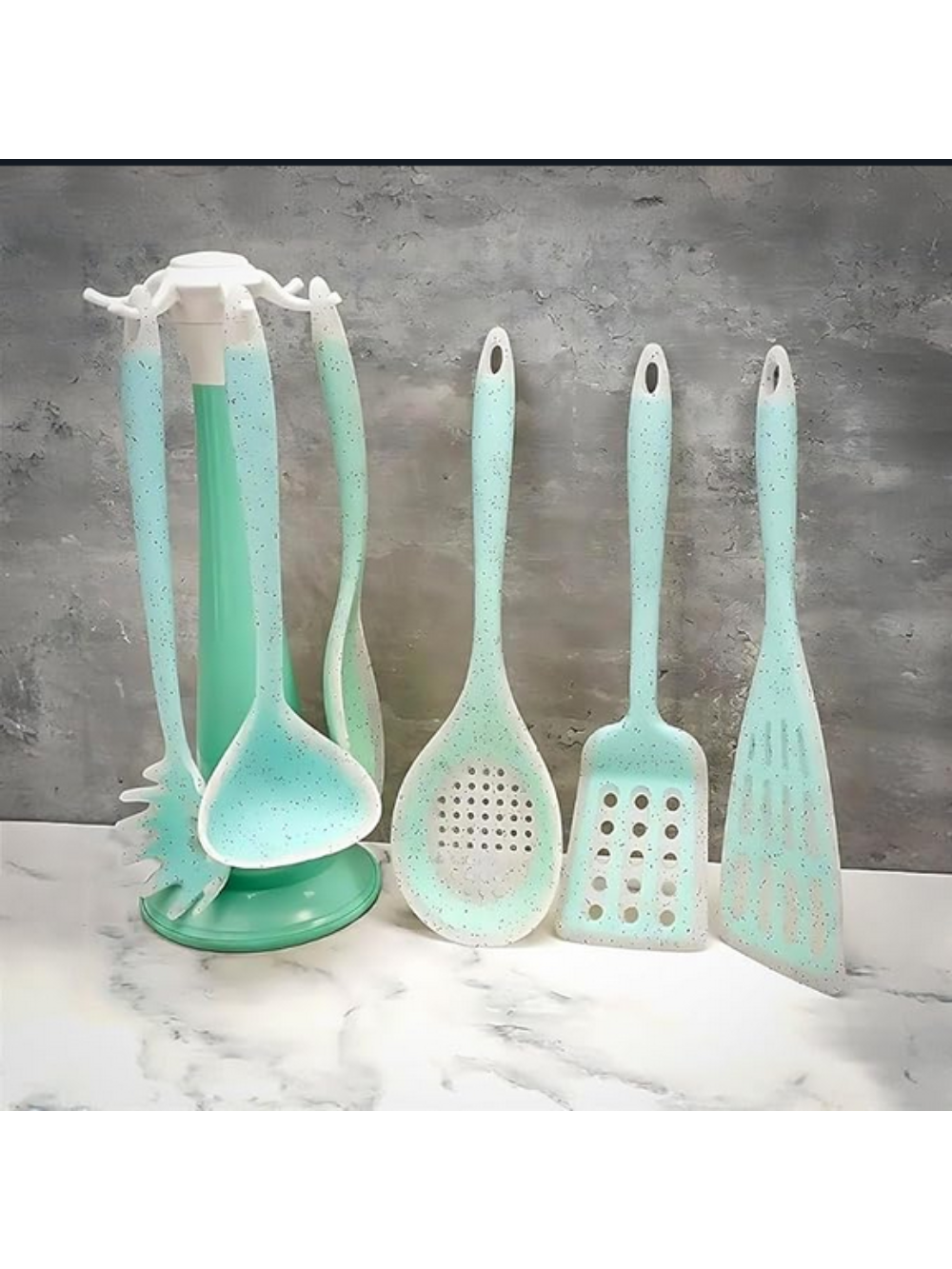Kit 7 Peças Utensílios Cozinha Silicone Resistente Durável Cor:Verde Água