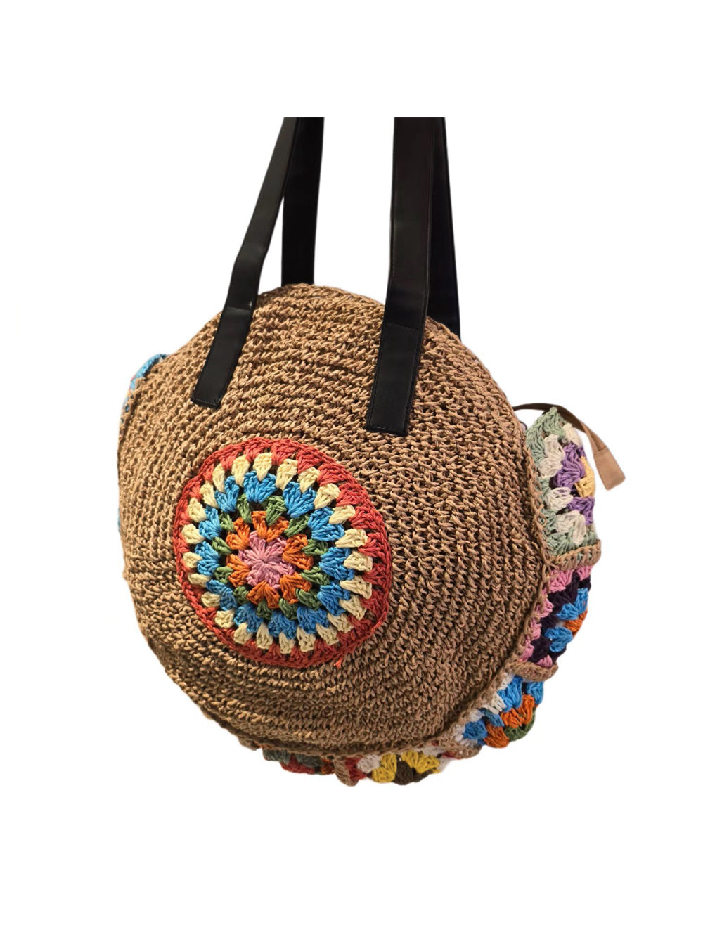 Bolsa Artesanal Praia Forrada Redonda Crochê Grande Verão Cor:Marrom