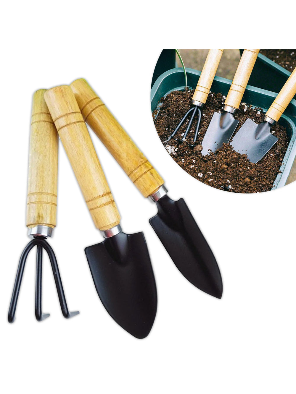 Kit 3 Peças Ferramentas Jardinagem Jardim Horta Pá Ancinho