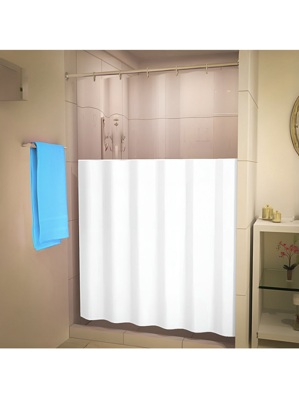 Cortina De Box Banheiro PVC Com Visor Liso 138X198cm Cor:Branco
