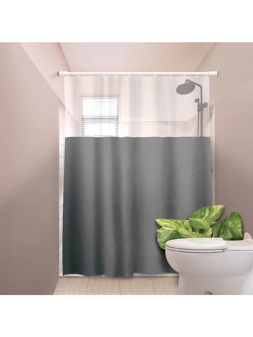 Cortina De Box Banheiro PVC Com Visor Liso 138X198cm Cor:Cinza