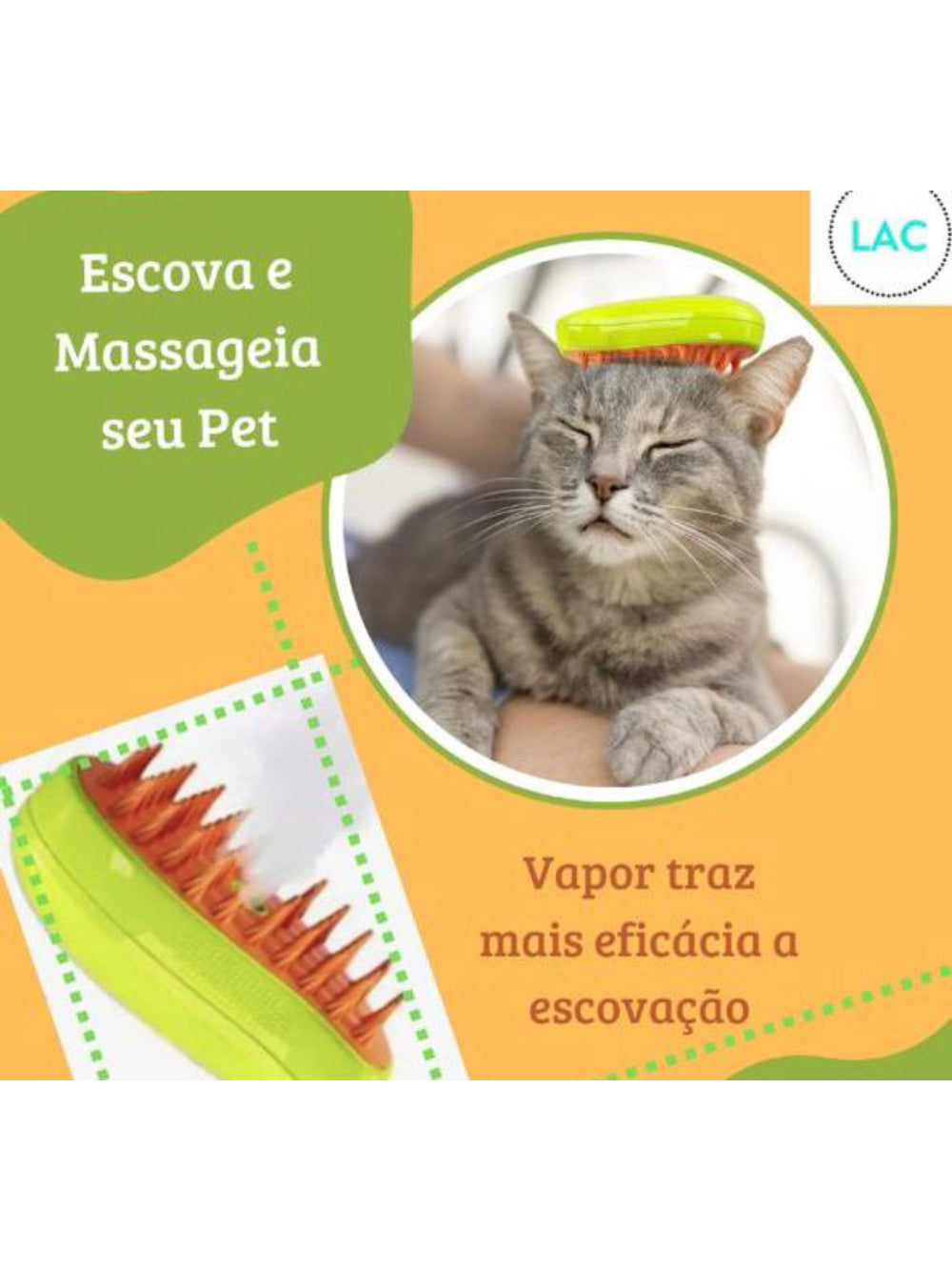Escova Tira Pelo Vapor Pet Usb Recarregável Cão Gato Cor:Amarelo