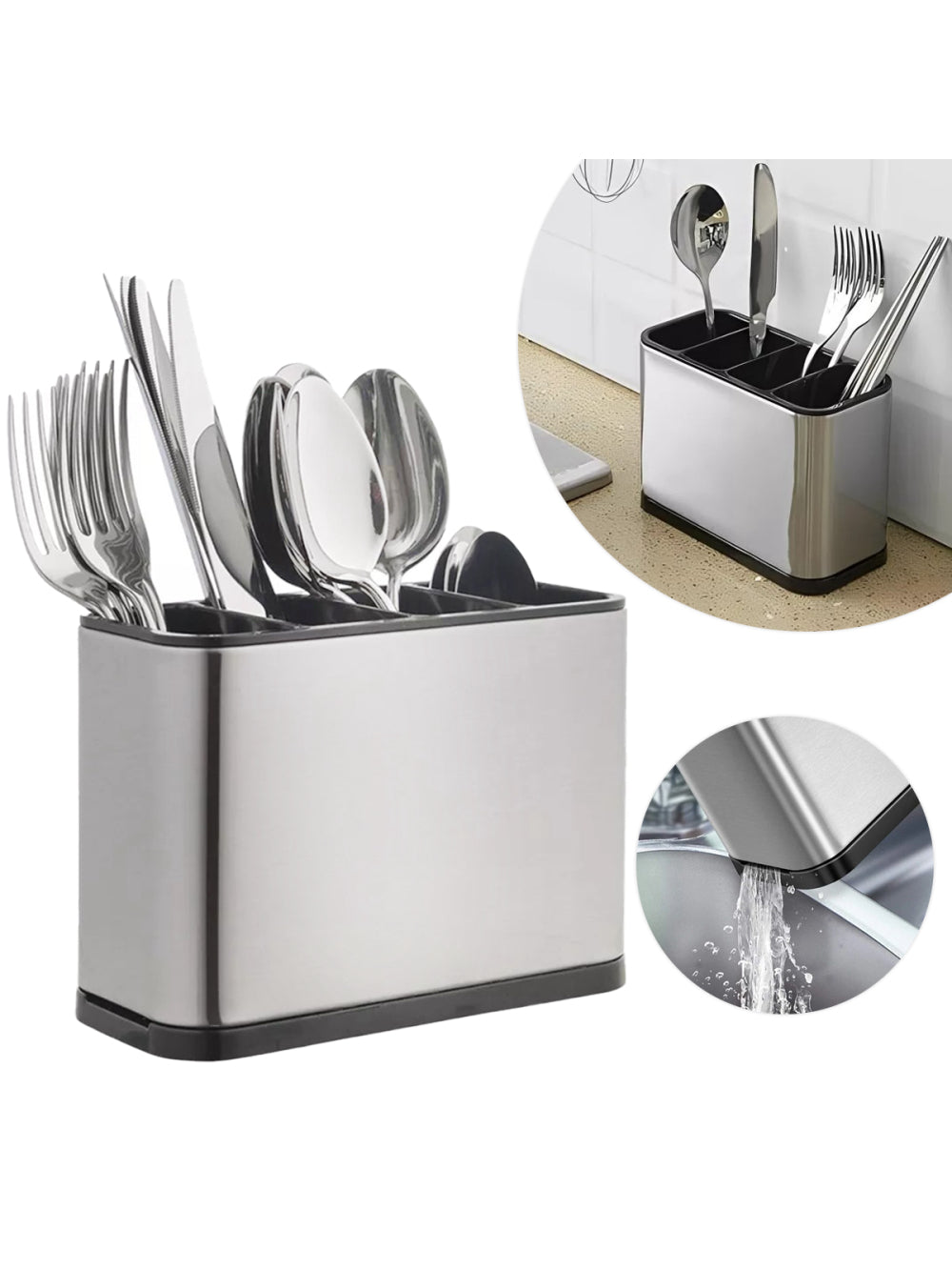 Porta Talher Escorredor Inox 4 Divisórias Pia Cozinha