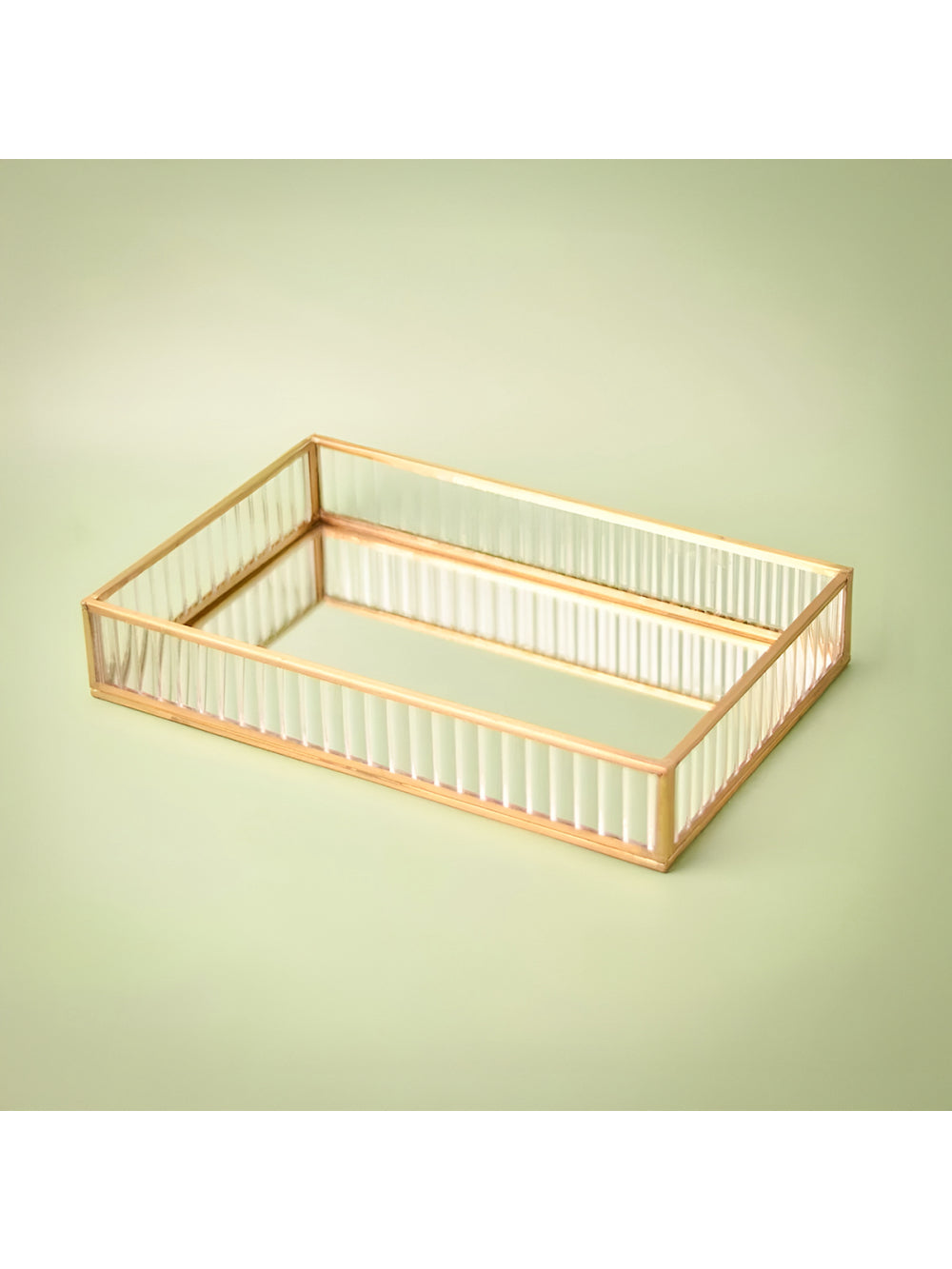 Bandeja Vidro Metal Dourado Porta Objetos Maquiagem 20x15cm