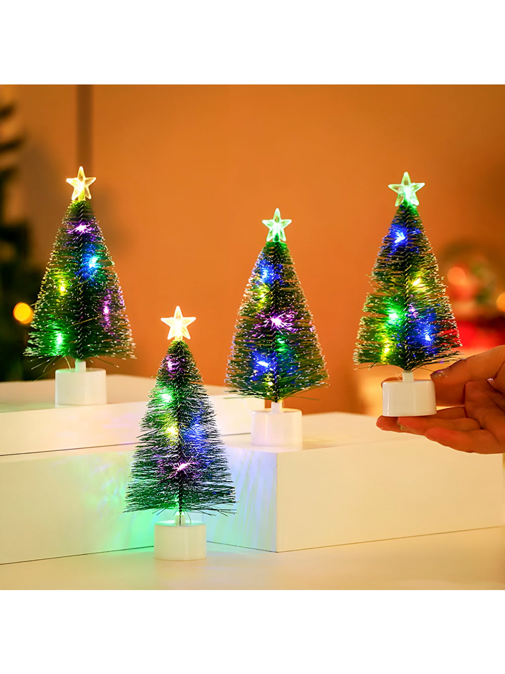 Mini Arvore De Natal Pisca Colorido Estrela Enfeite Decoração
