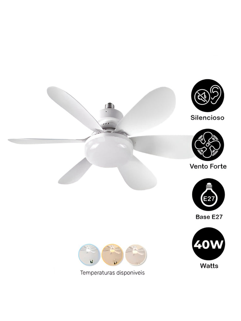 Ventilador De Teto Luz Led Silencioso 40W E27 6 Pás