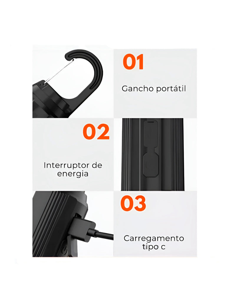 Luminária LED Para Acampamento Recarregável Portátil