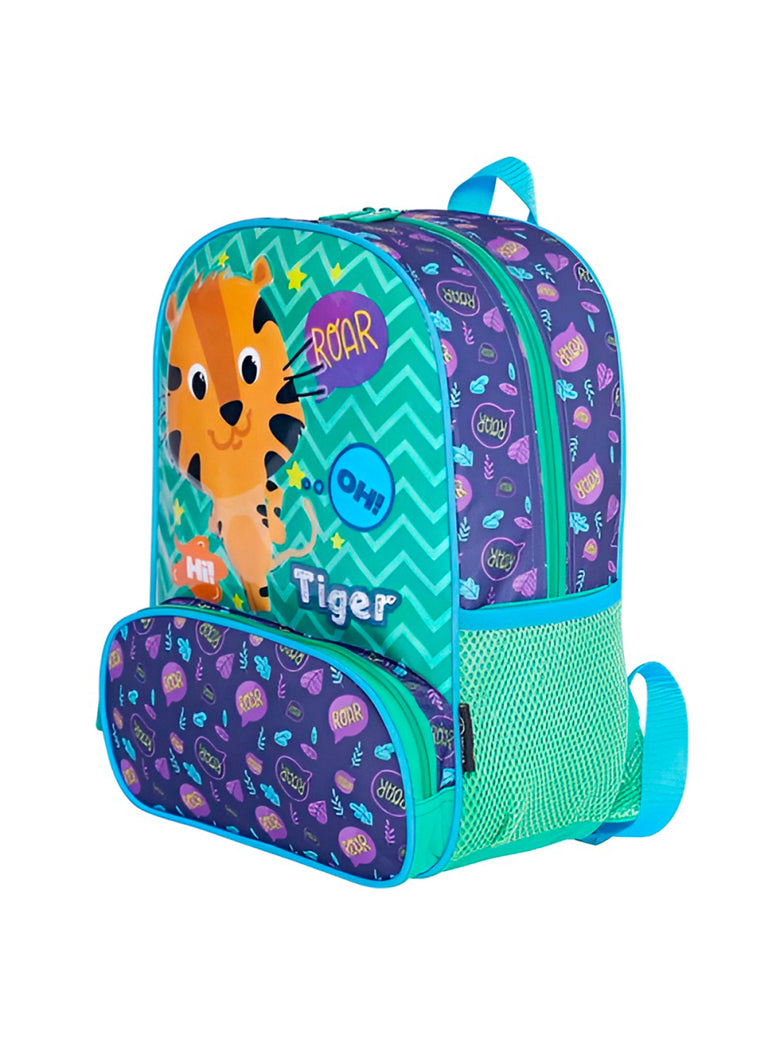 Mochila Infantil Com Bolso Externo Animais Escola Passeio Estampa:Tigre