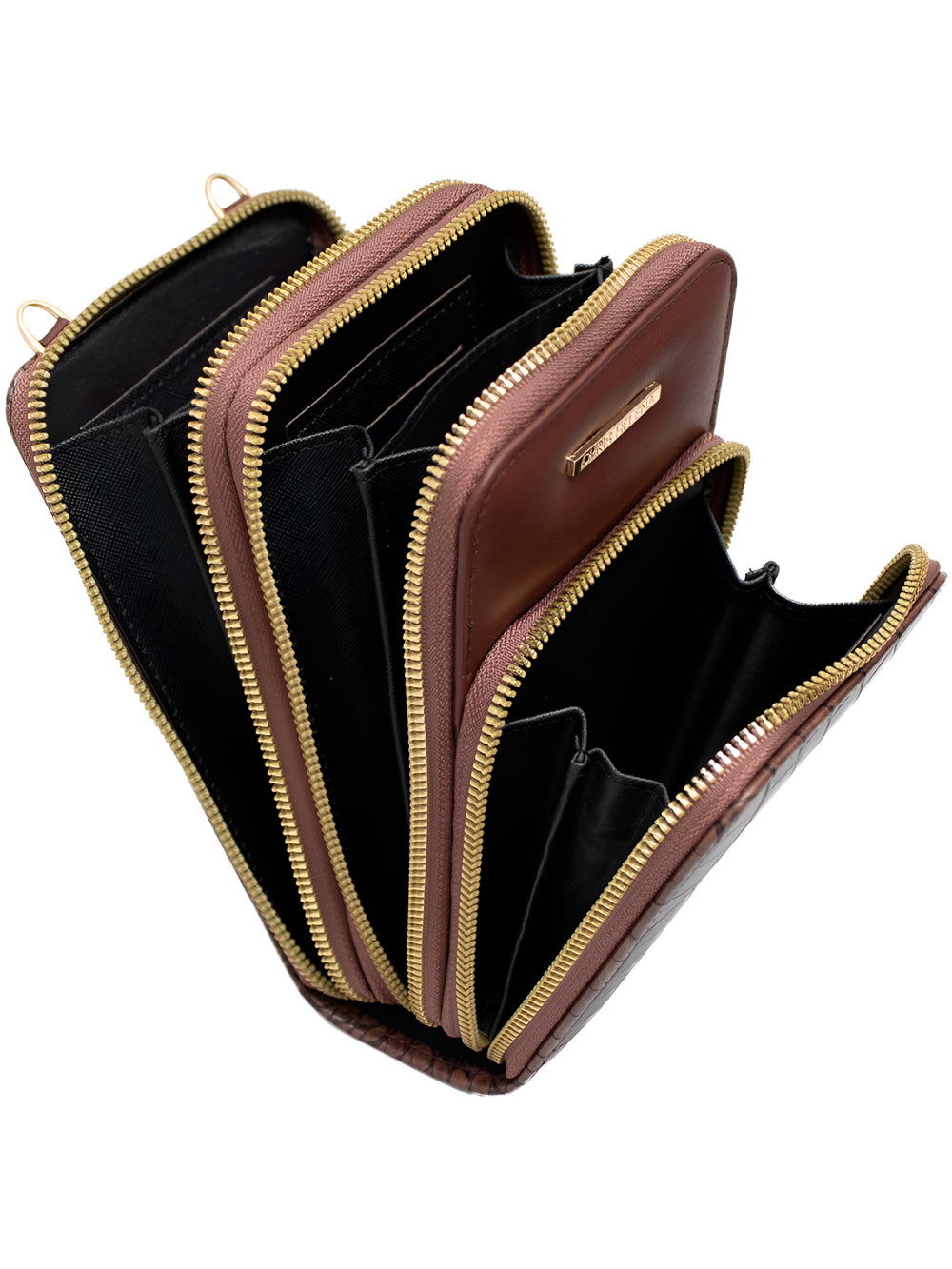 Bolsa Carteira Feminina Com Alça Textura Croco Cor:Preto