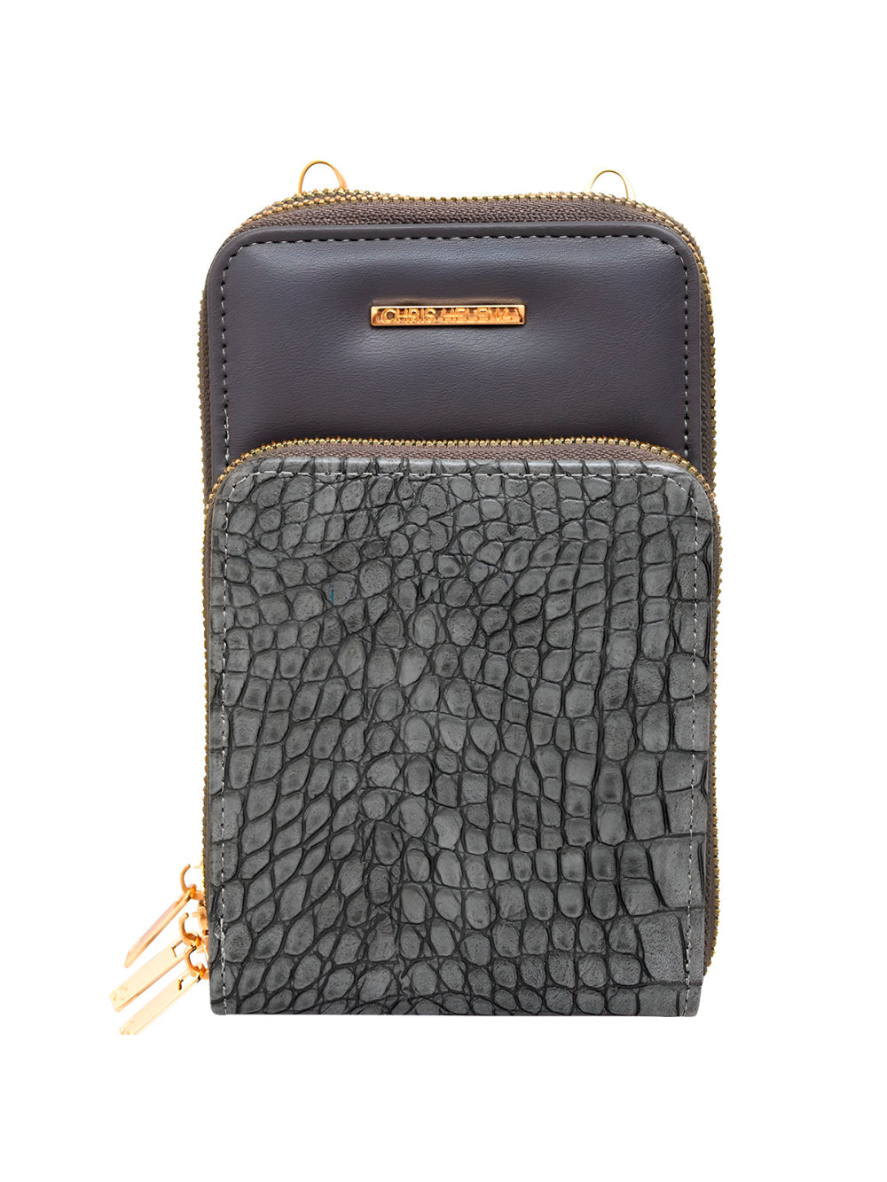 Bolsa Carteira Feminina Com Alça Textura Croco Cor:Preto