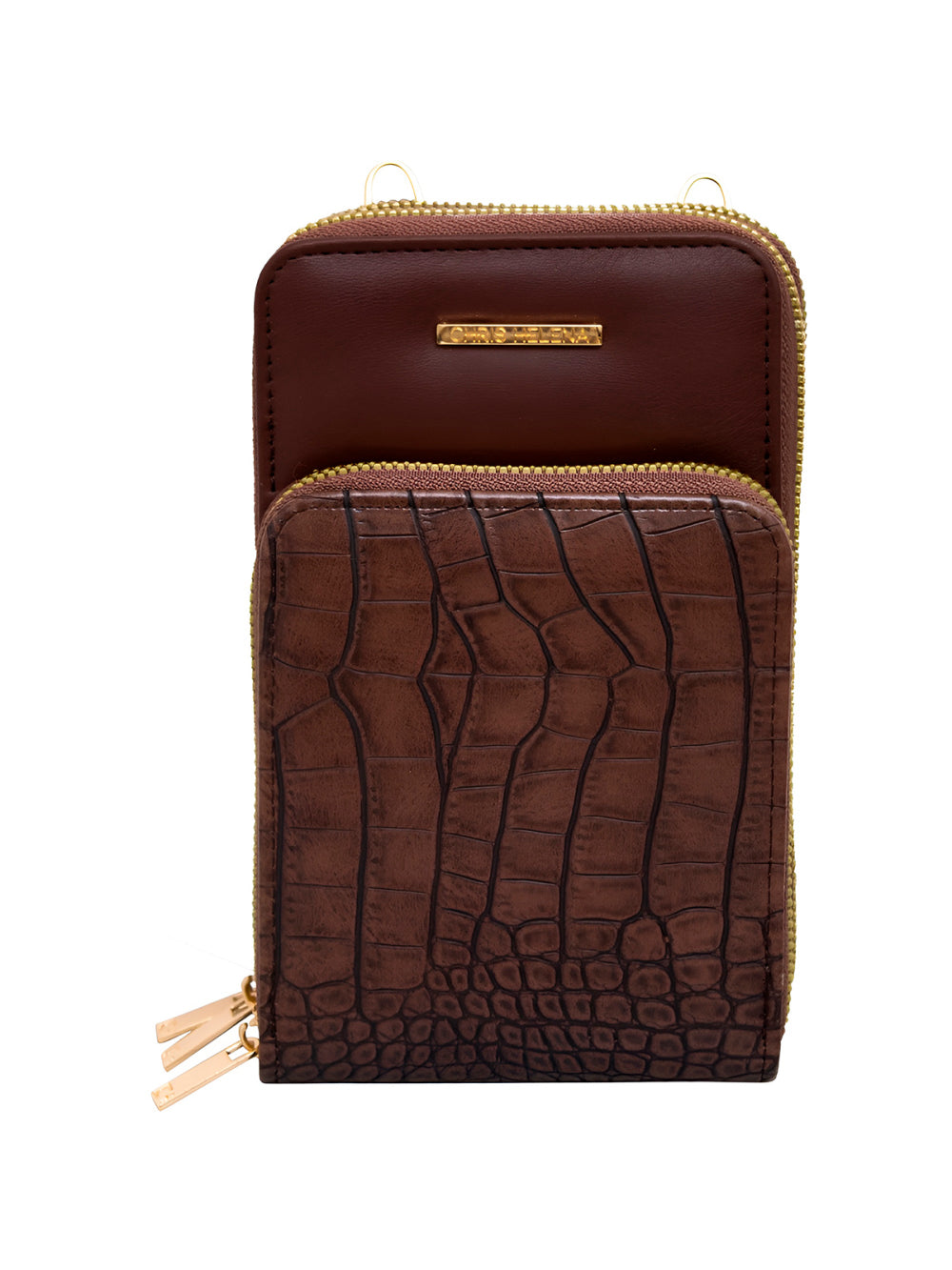 Bolsa Carteira Feminina Com Alça Textura Croco Cor:Preto