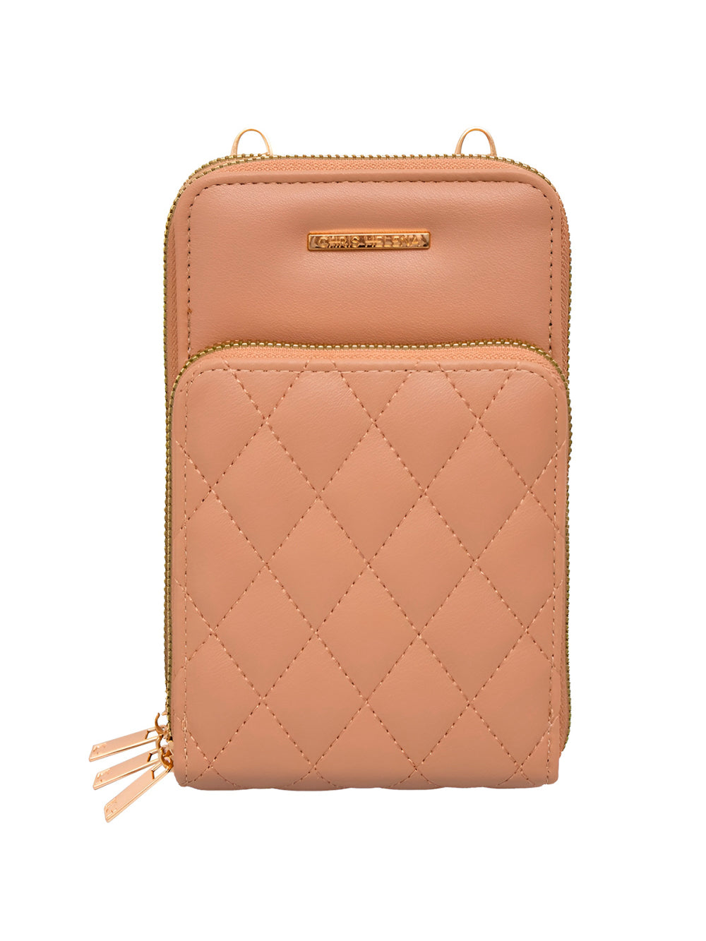 Bolsa Carteira Feminina Com Alça Textura Matelassê Cor:Bege