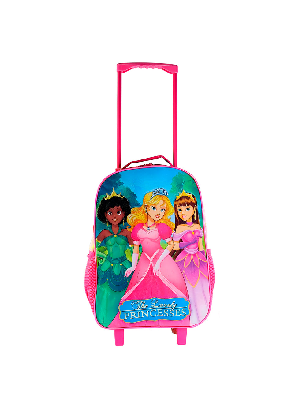 Conjunto Mochila Escolar Infantil Princesas de Rodinhas Cor:Pink