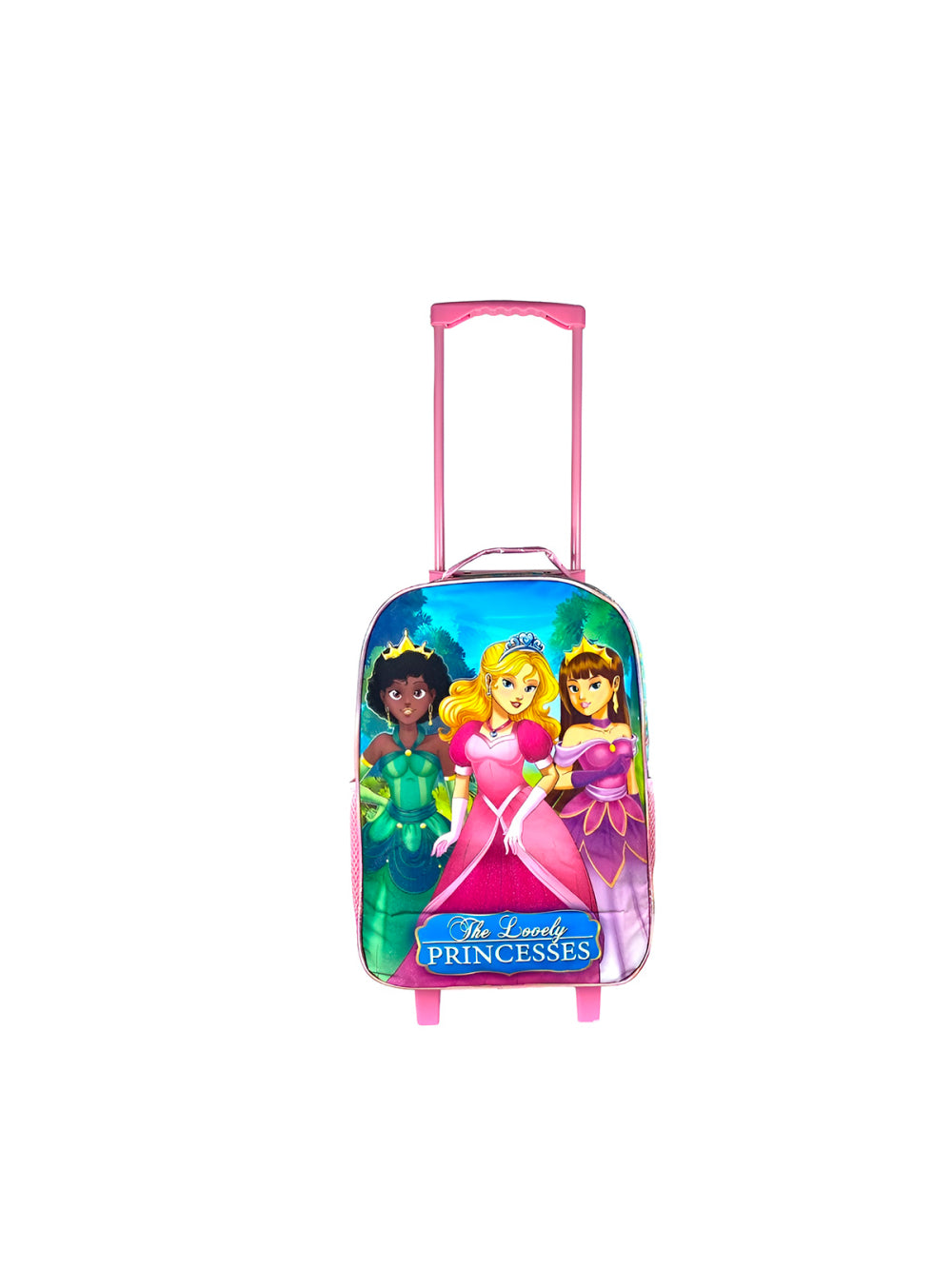 Conjunto Mochila Escolar Infantil Princesas de Rodinhas Cor:Rosa