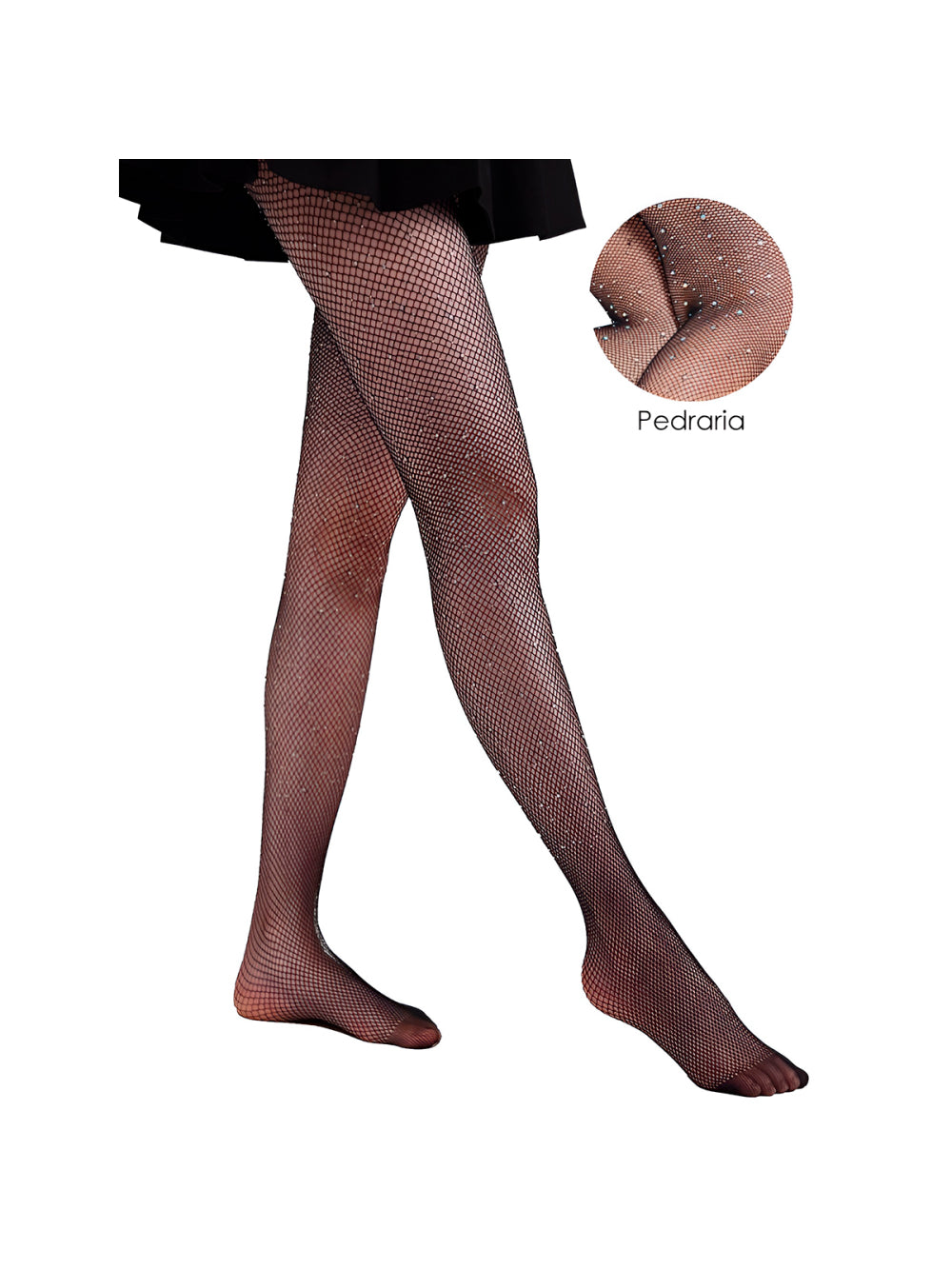 Meia Calça Arrastão Preta com Strass Feminina Roupa