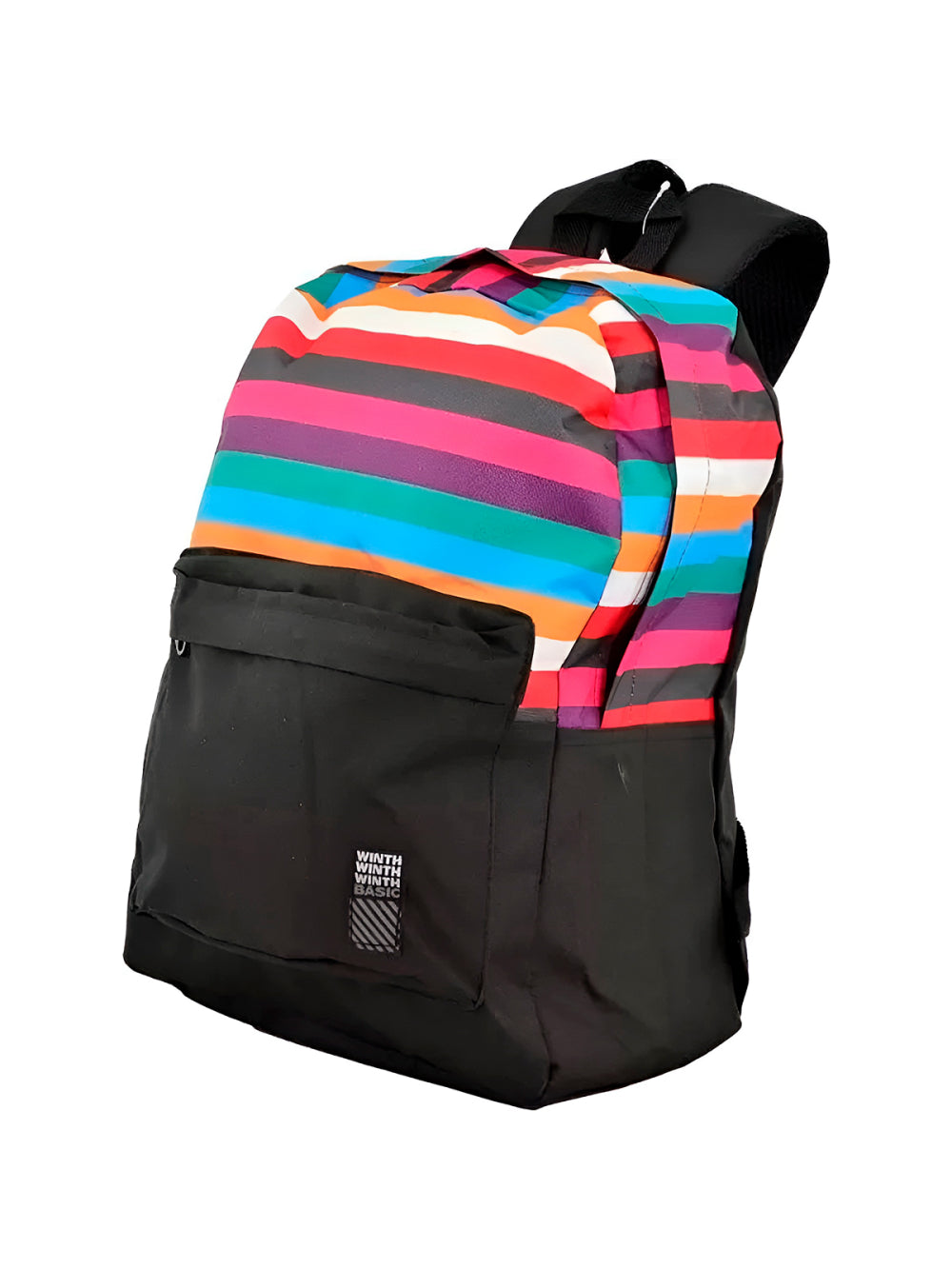 Mochila Juvenil Colorida Listrada Escola Passeio Cor:Preto