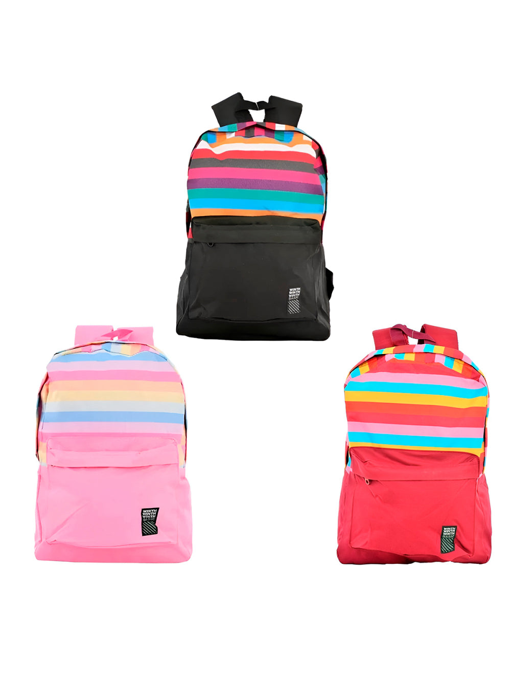 Mochila Juvenil Colorida Listrada Escola Passeio Cor:Preto