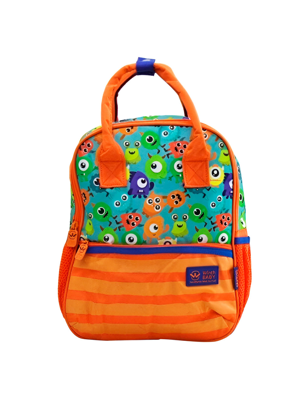 Mochila de Costas Bolsa Infantil Baby Masculina Monstrinhos Cor:Laranja