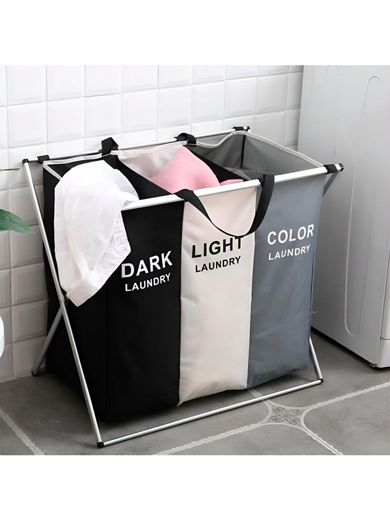 Cesto de Roupa Triplo Organizador Armazenamento 3 Seções